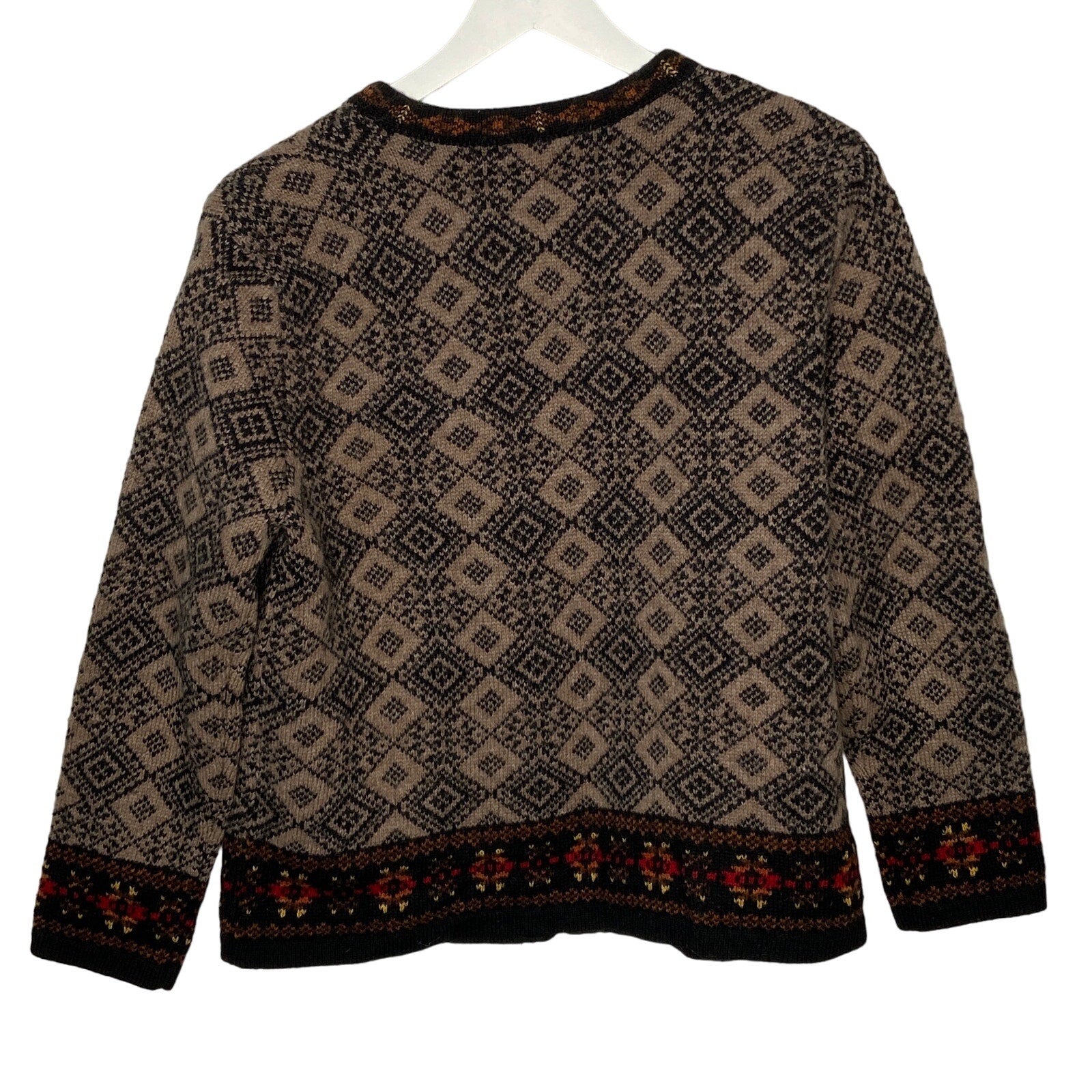 Susan Bristol Wool Metal Clasp Diamond Pattern Cardigan - Women's Size M