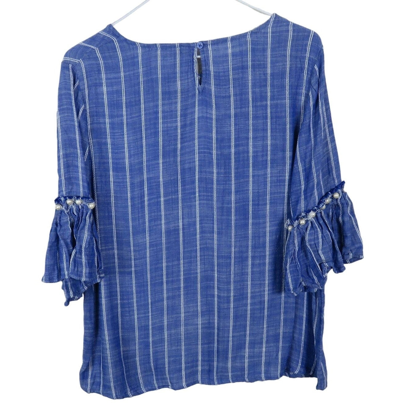 Jennifer & Grace Blue Striped Boho Bell Sleeve Top - Women's Size 12