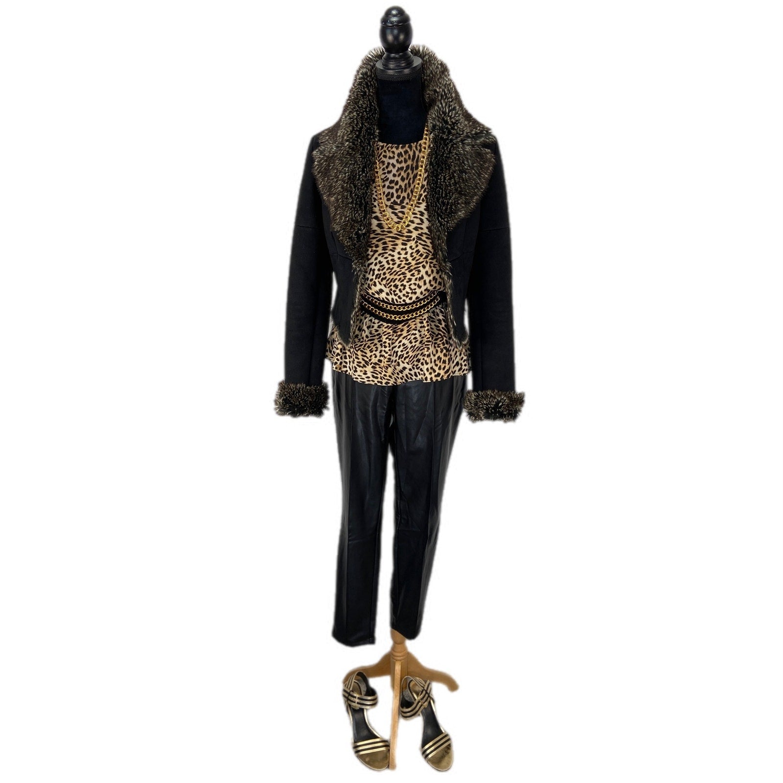 Libby Edelman Leopard Print Gathered Waist Peplum Mob Wife Chic Top - Women'se L