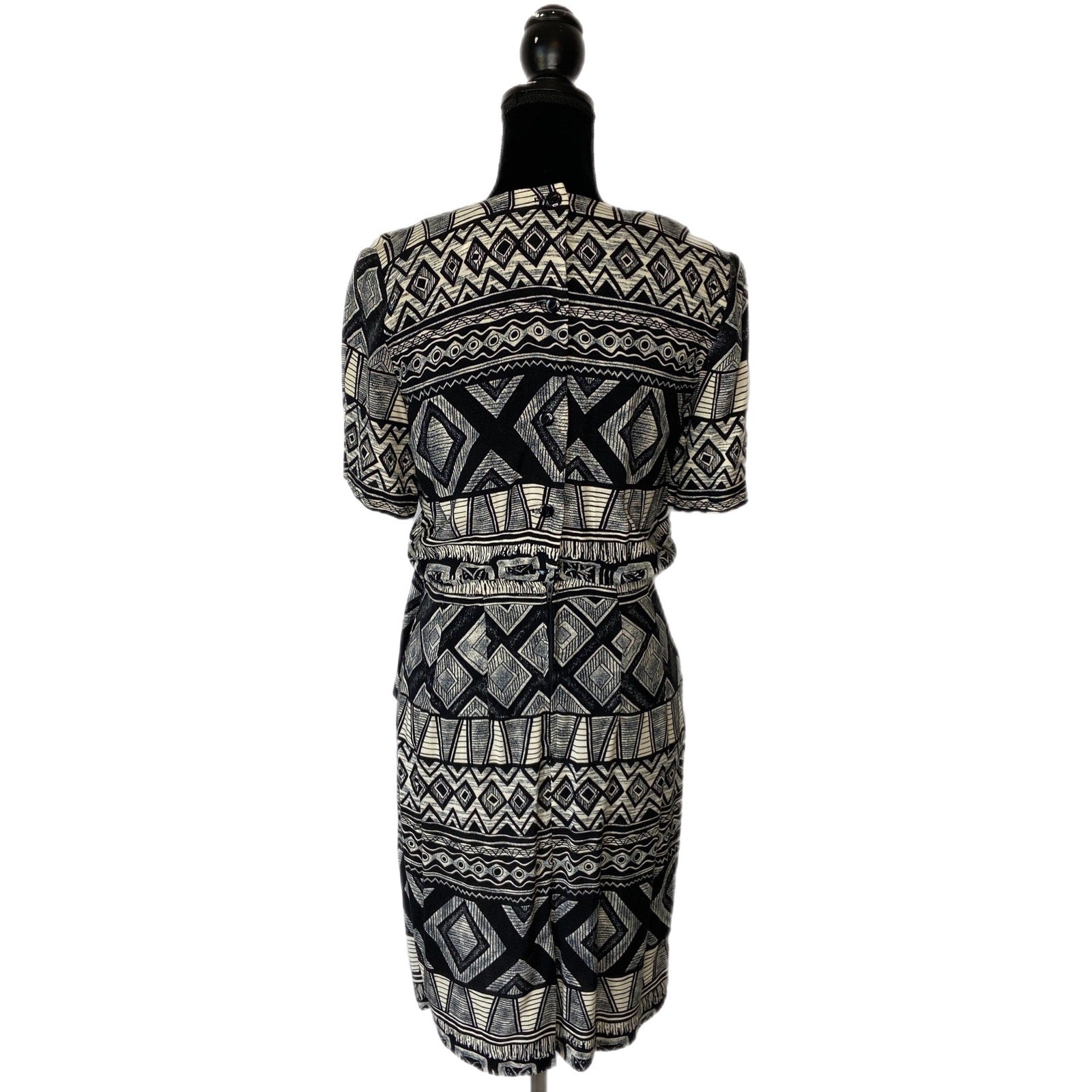 Vintage Abstract Geo Pattern Faux Wrap Dress Made in USA - Women's Size 4