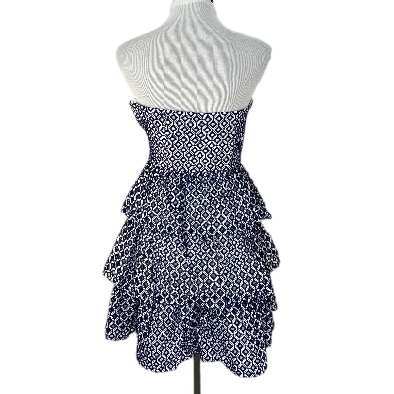 Sleeveless Navy Blue White Patterned Tiered Dress - Women's Size 2