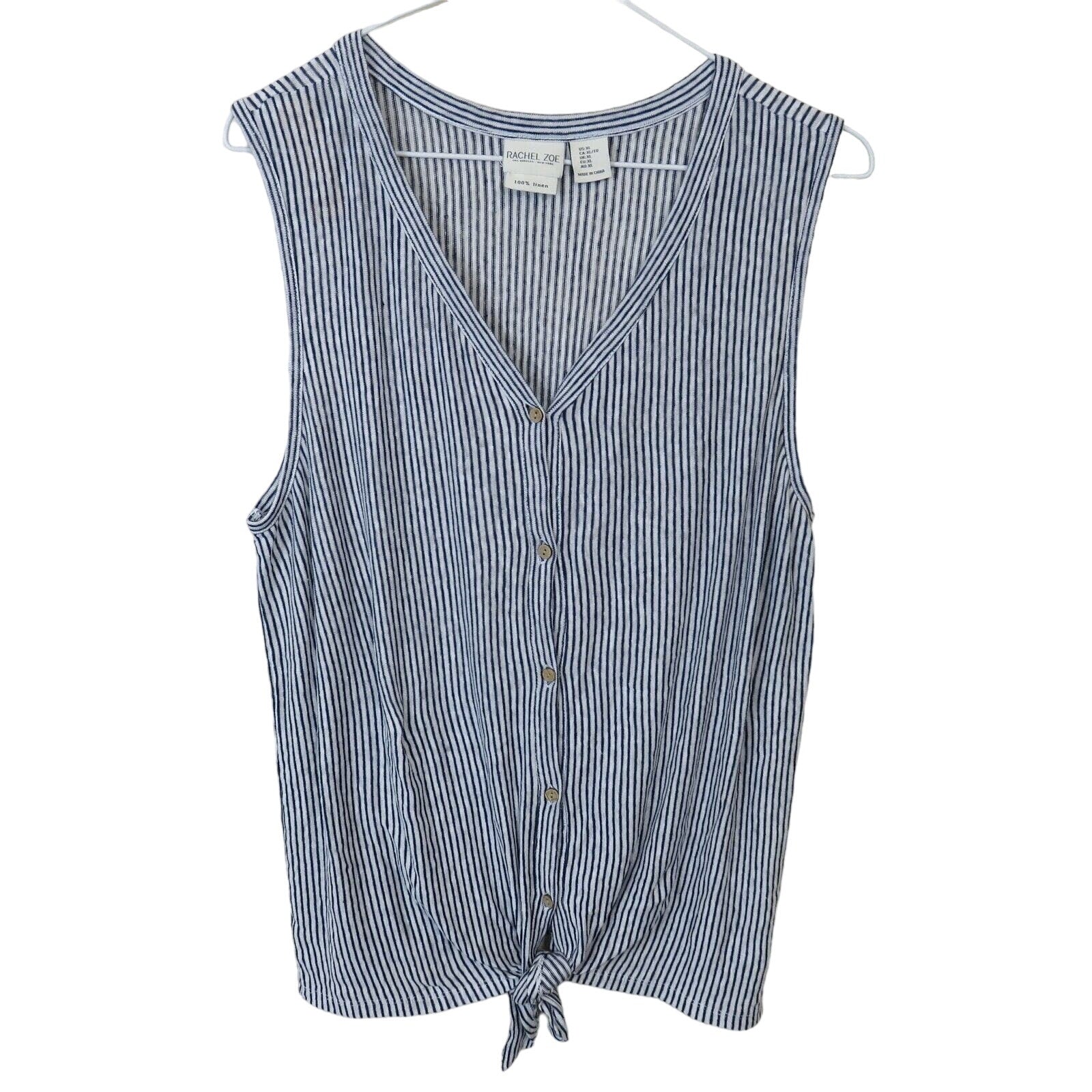 Rachel Zoe Linen Striped Sleeveless Tie Front Shirt - Women's XL