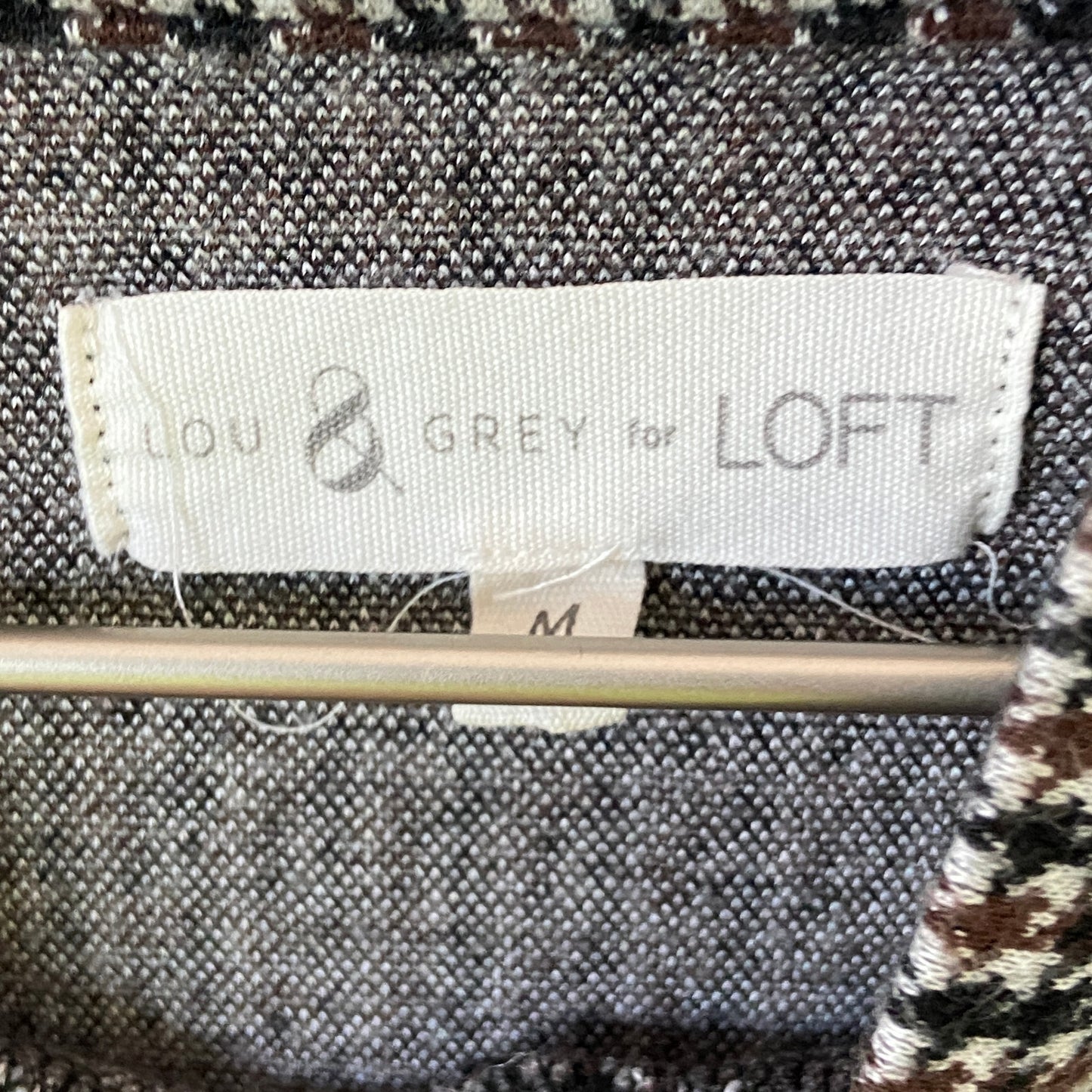 Lou & Grey for Loft Houndstooth Mock Neck Crop Long Sleeve Shirt - Women Size M