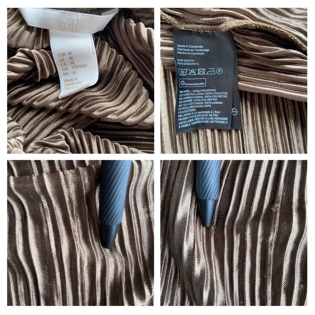 H&M 70's Vibes Gold Pleated Shift Dress - Women's Size M