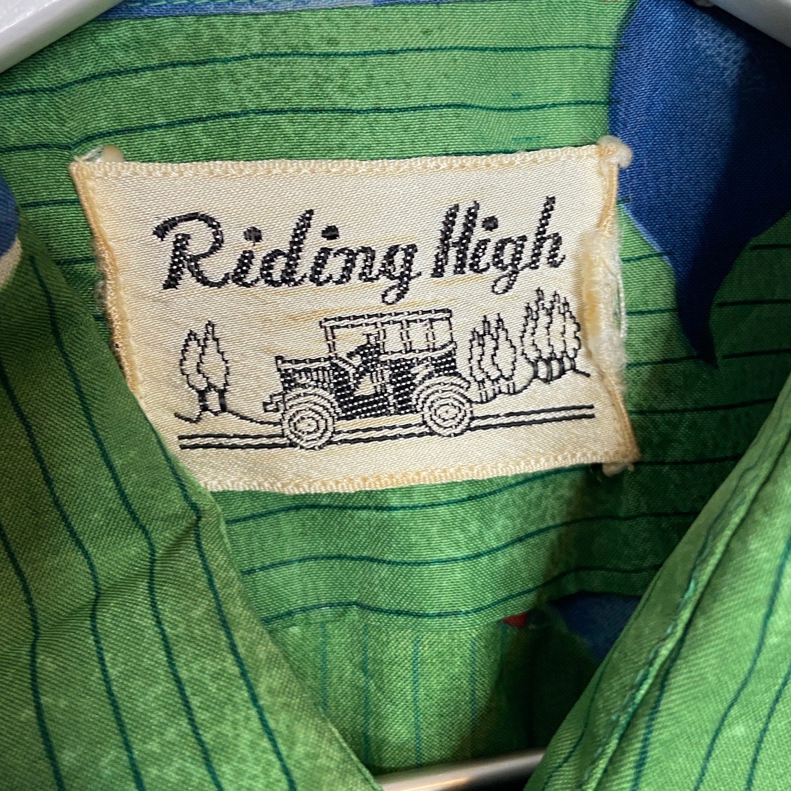 Retro Striped Floral 70's Style Collar Short Sleeve Shirt - Men's Size 15