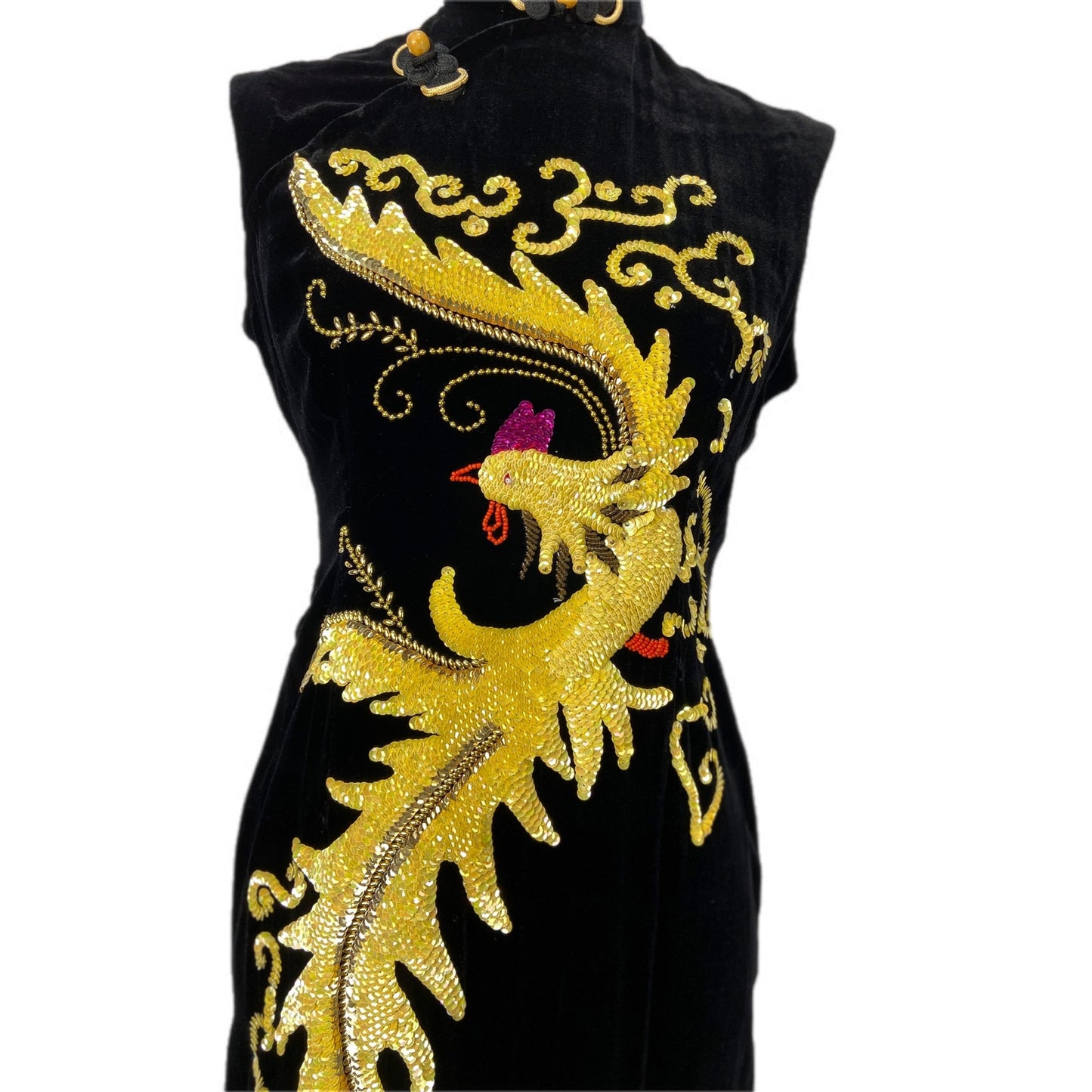 Vintage Van Ha Vietnamese Sequin Beaded Black Velvet Maxi Dress - Women's 4