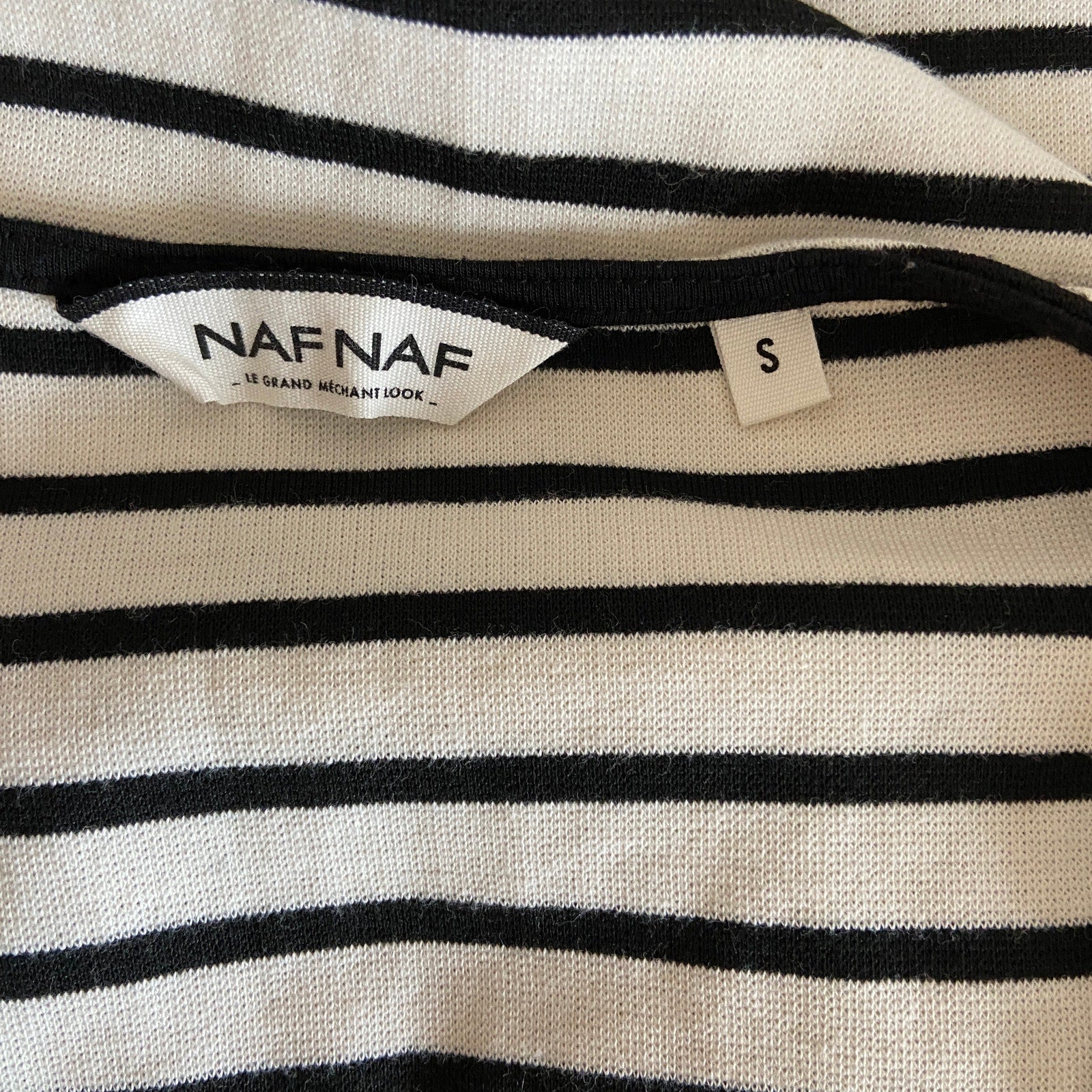 NAF NAF White Black Stripe Crochet Detail Fit and Flare Dress - Women's Size S