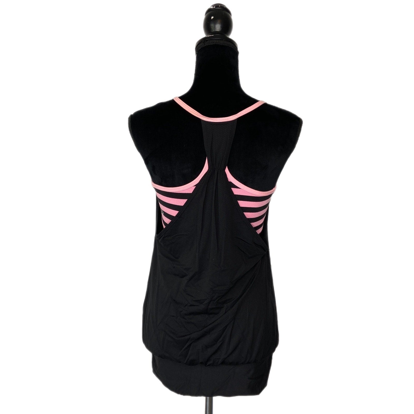 Lululemon No Limits Tank Sea Stripe Printed Pink Shell Black - Women's Size 8
