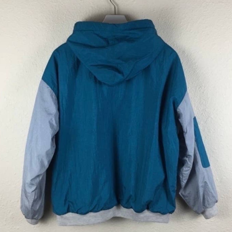 90's Vintage Oversized Gray Teal Reversible Jacket - Women's Size Large