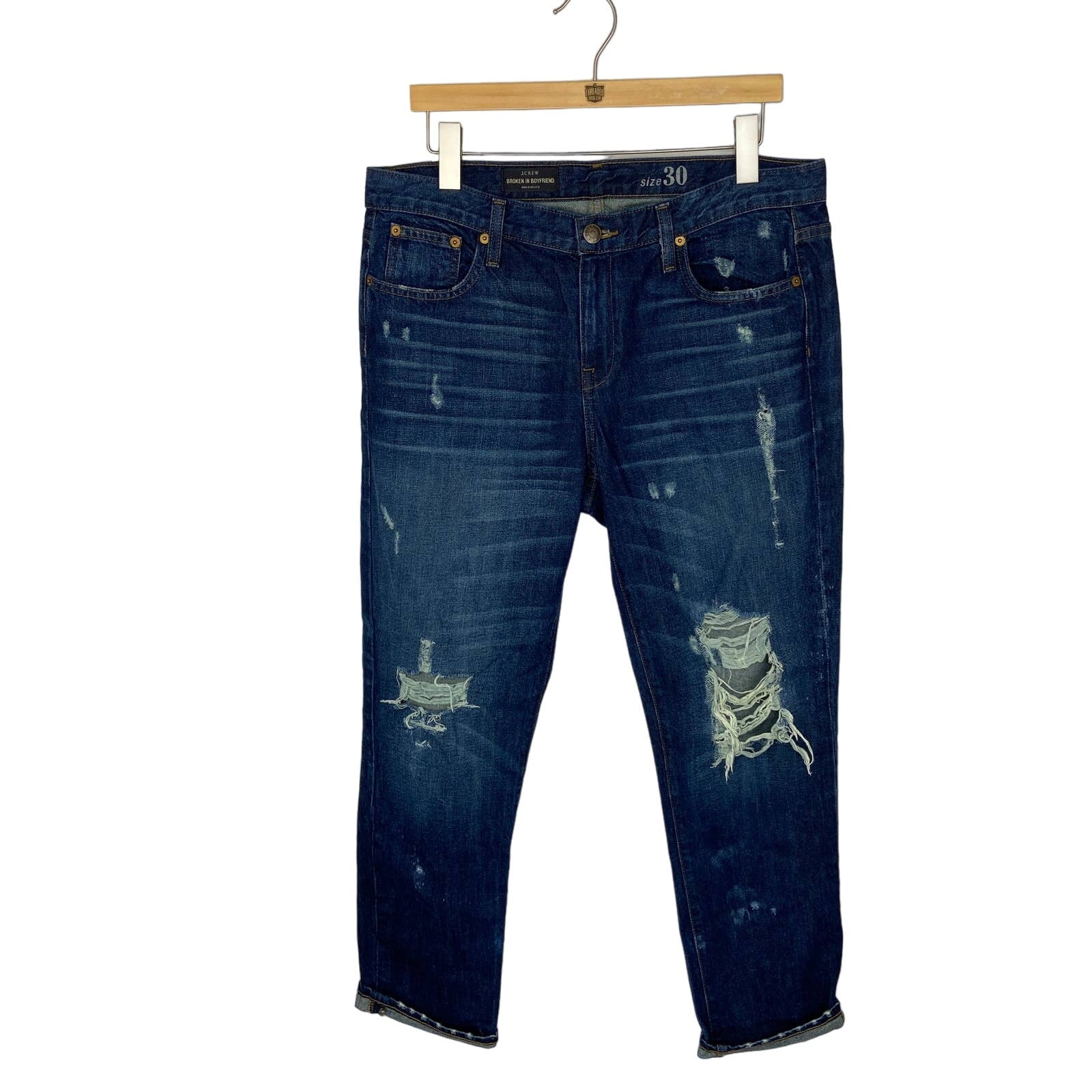 J.Crew Broken in Boyfriend Dark Wash Distressed Jeans - Women's Size 30