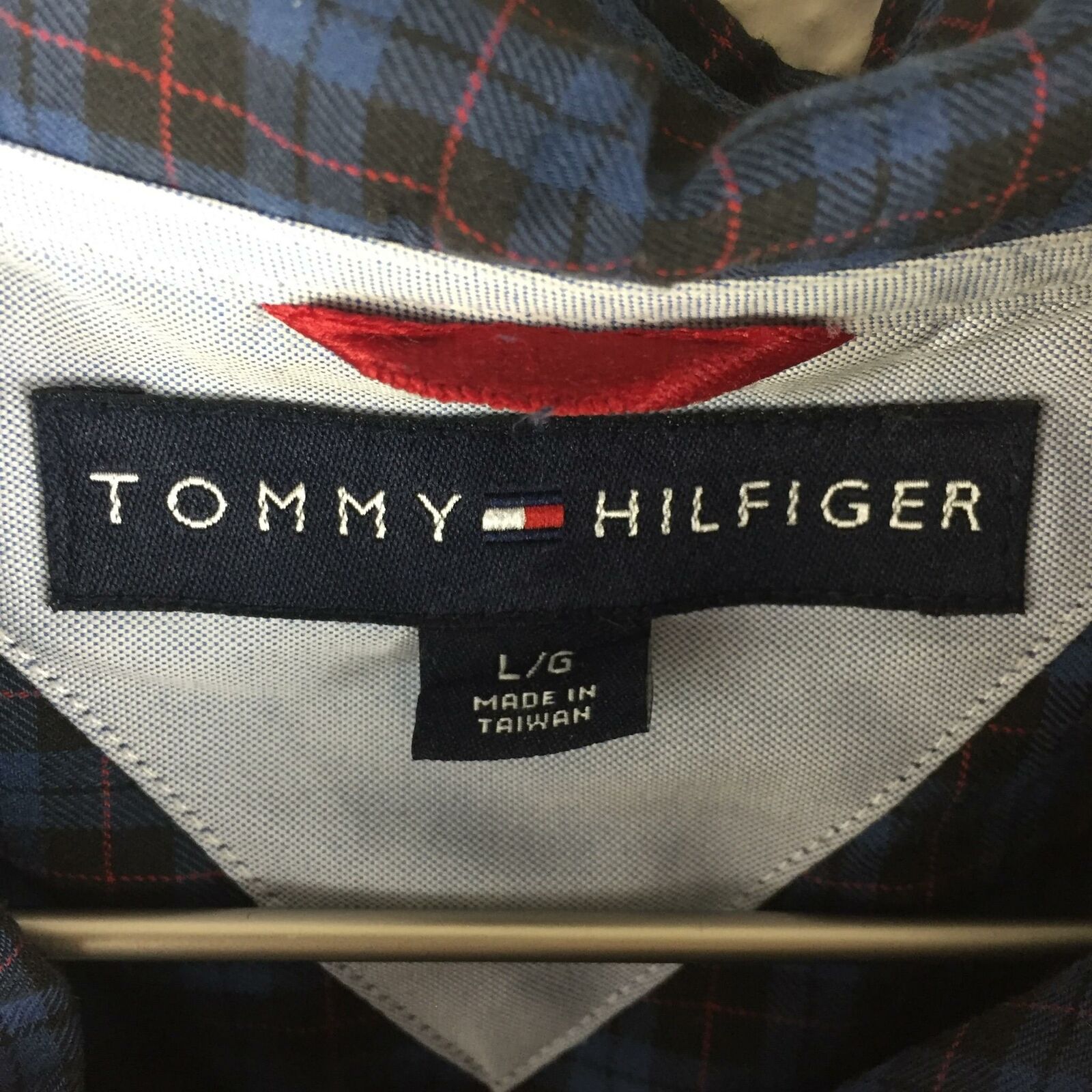 Tommy Hilfiger Blue Plaid Button Front Long Sleeve Shirt - Men's L