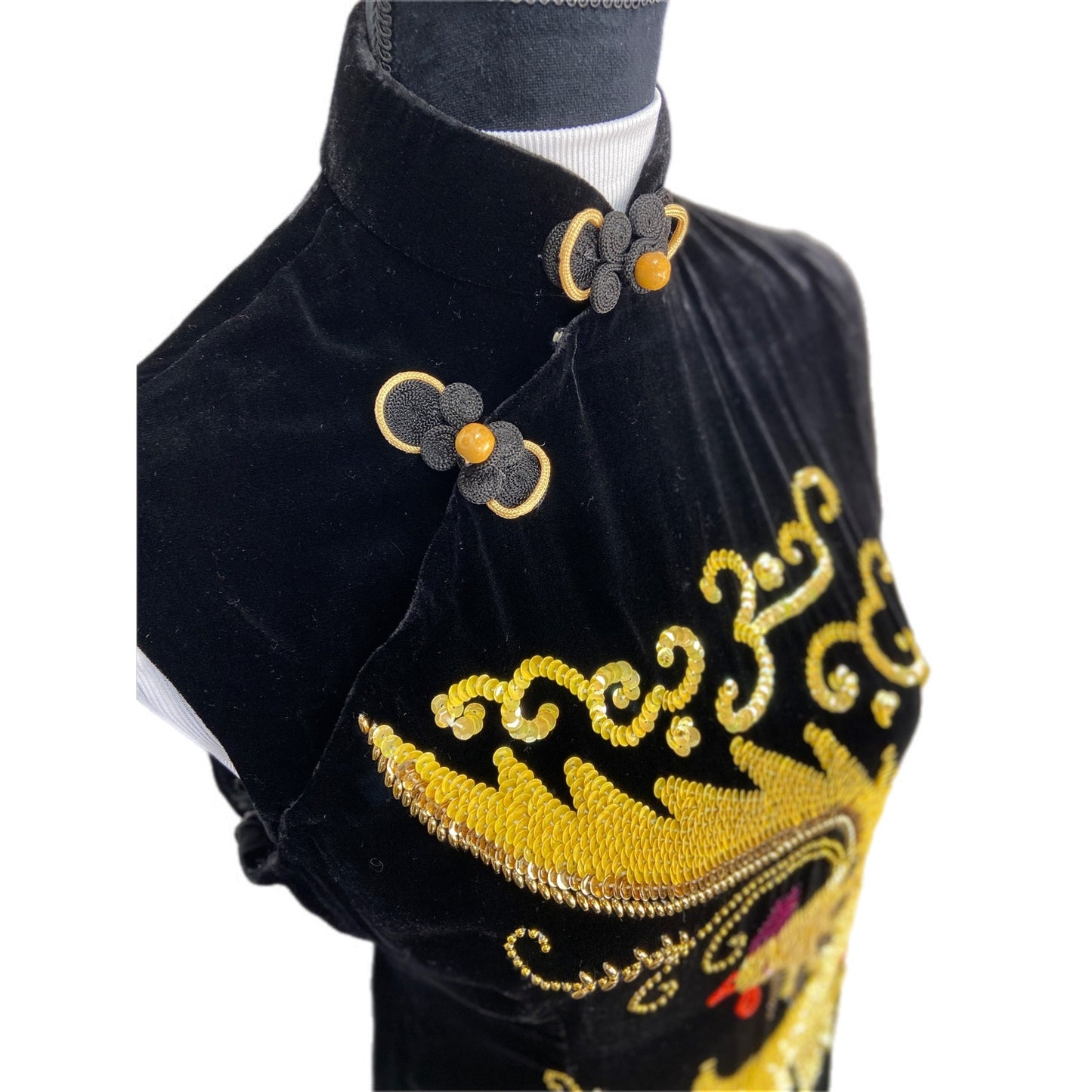 Vintage Van Ha Vietnamese Sequin Beaded Black Velvet Maxi Dress - Women's 4