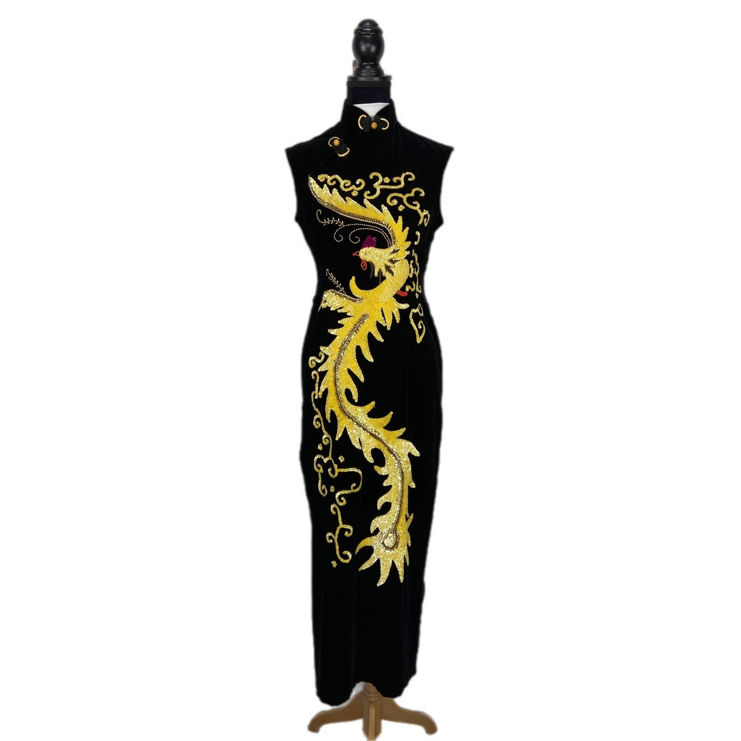 Vintage Van Ha Vietnamese Sequin Beaded Black Velvet Maxi Dress - Women's 4