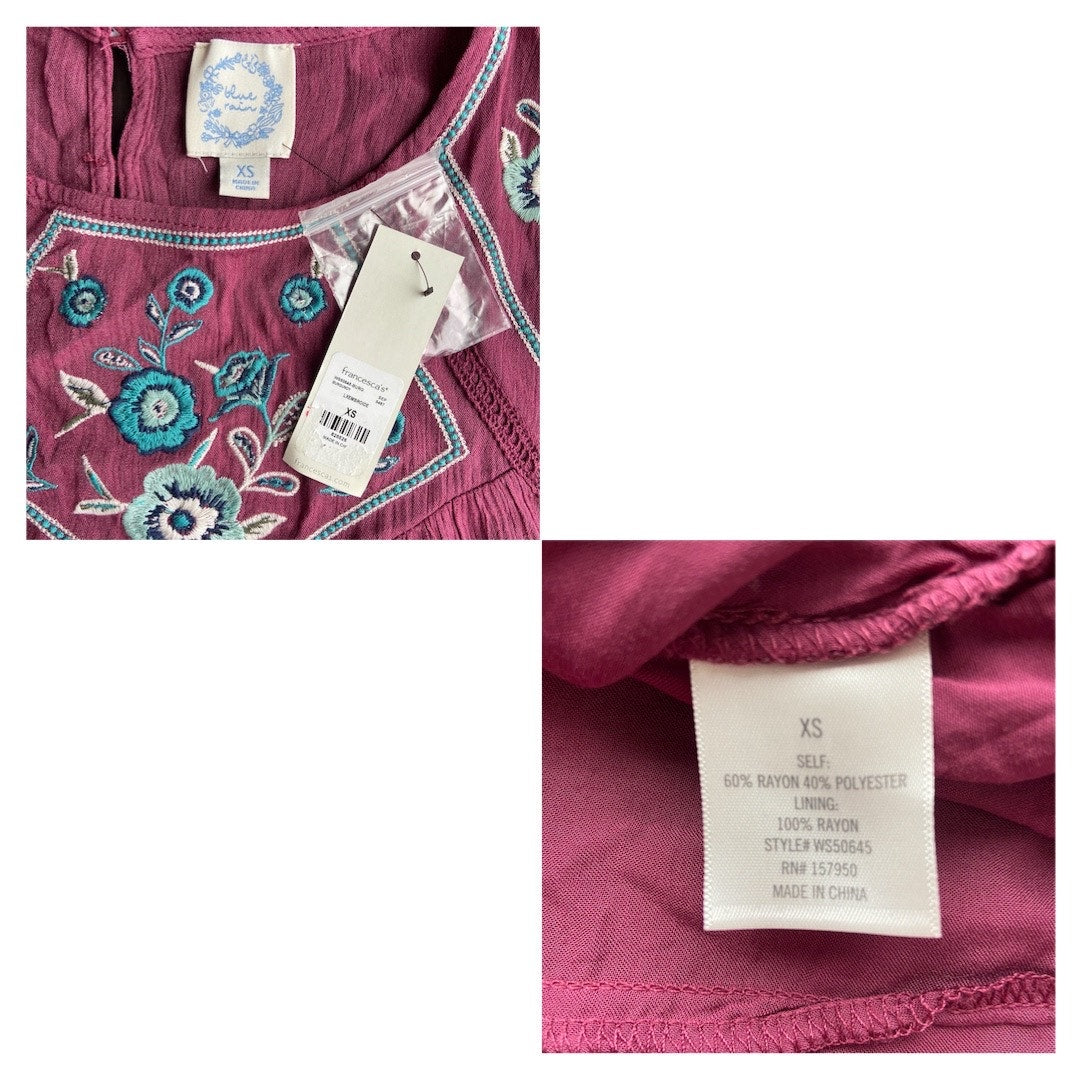 Blue Rain Francesca's Burgundy Embroidered Boho Dress - Women's Size XS