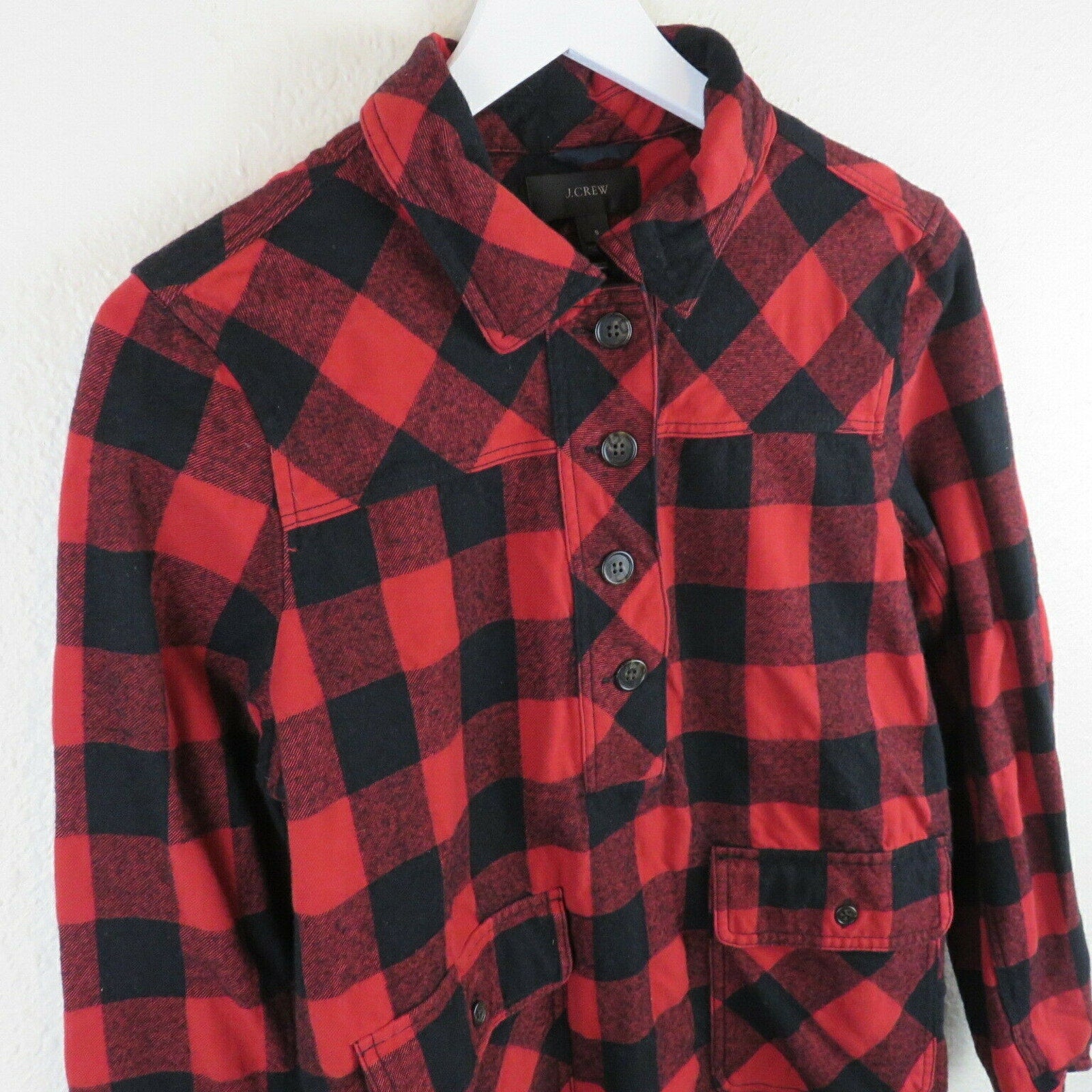 J. Crew Red Buffalo Plaid Wool Blend Pullover Flannel Shirt - Women's S
