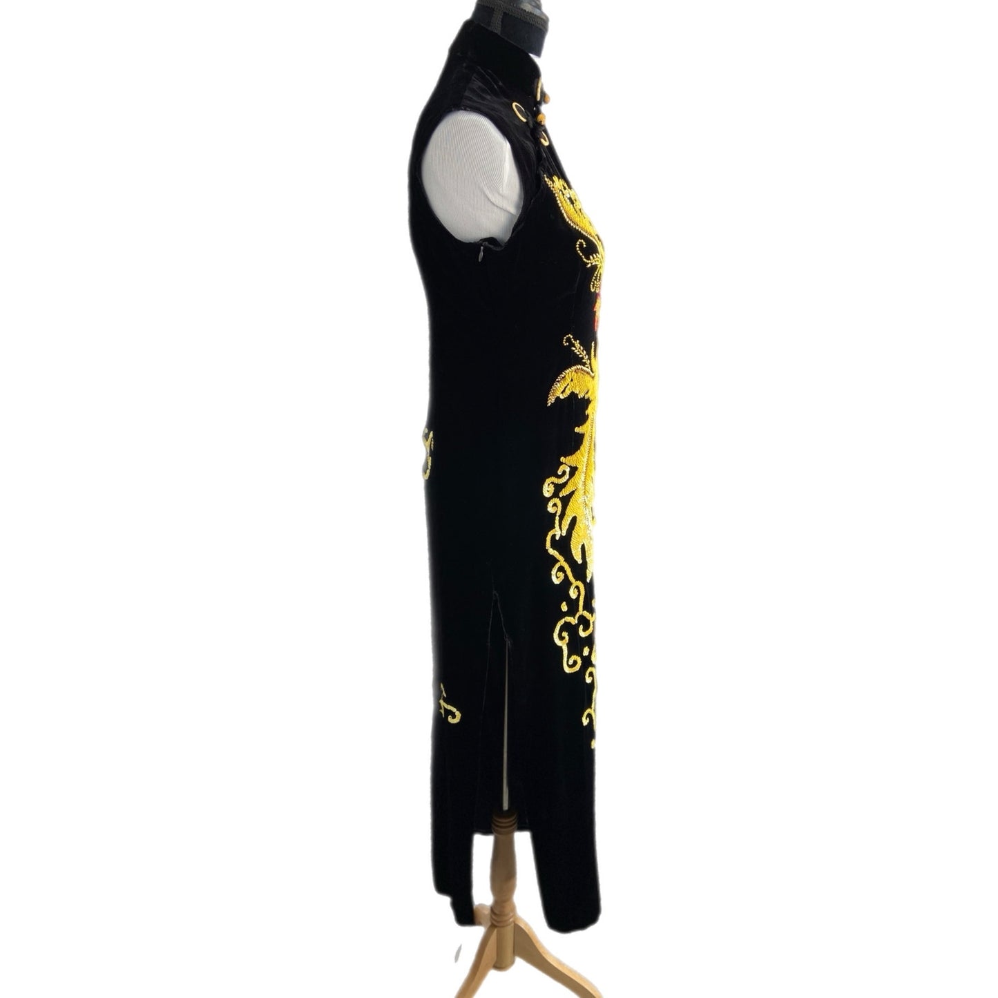 Vintage Van Ha Vietnamese Sequin Beaded Black Velvet Maxi Dress - Women's 4