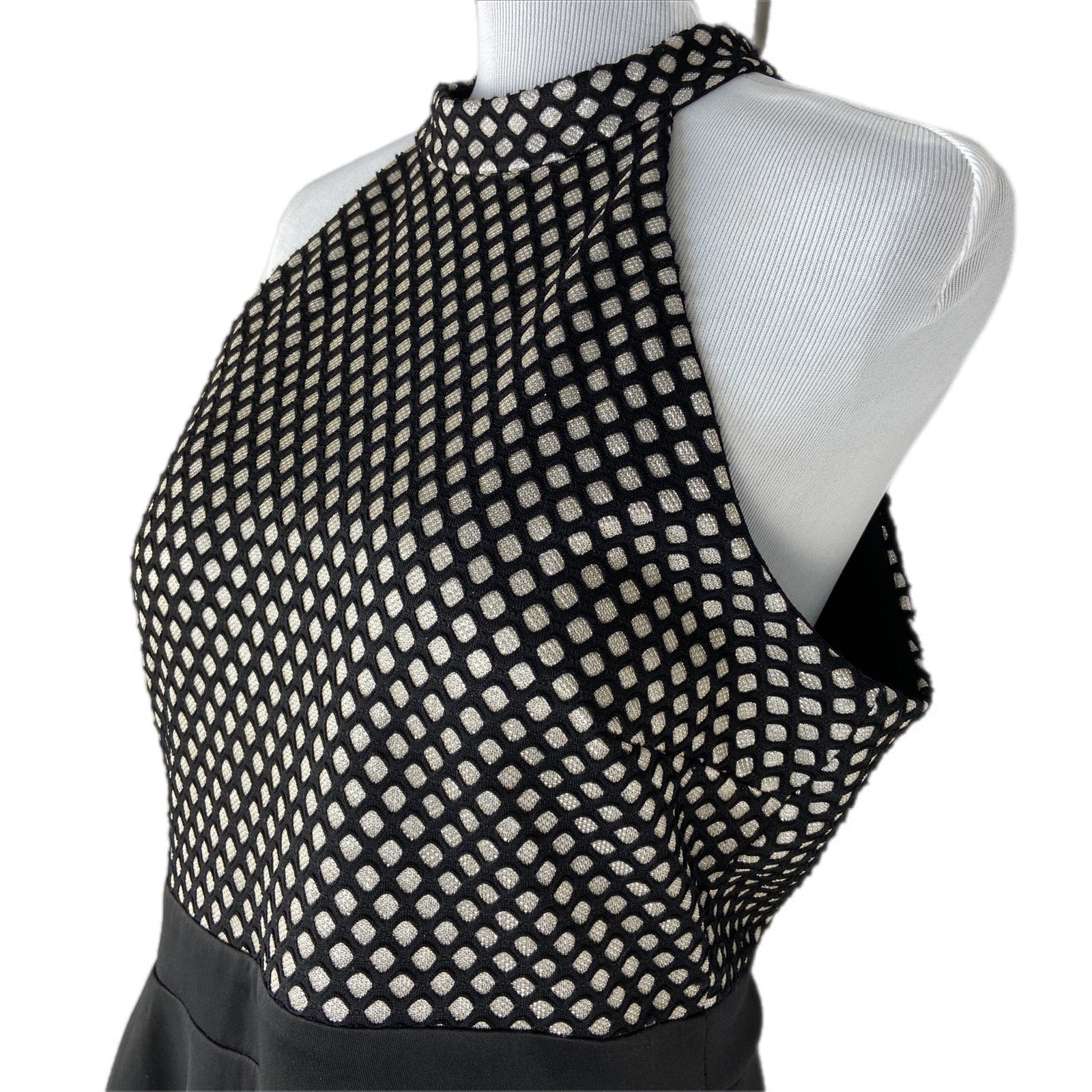 Silver Patterned Halter Neck Short Formal Dress - Women's Size XL