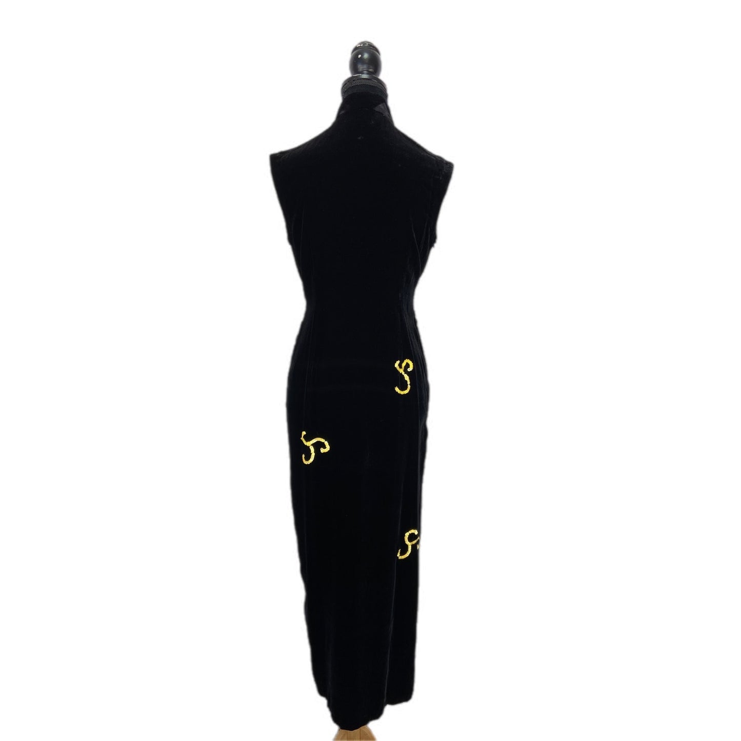 Vintage Van Ha Vietnamese Sequin Beaded Black Velvet Maxi Dress - Women's 4