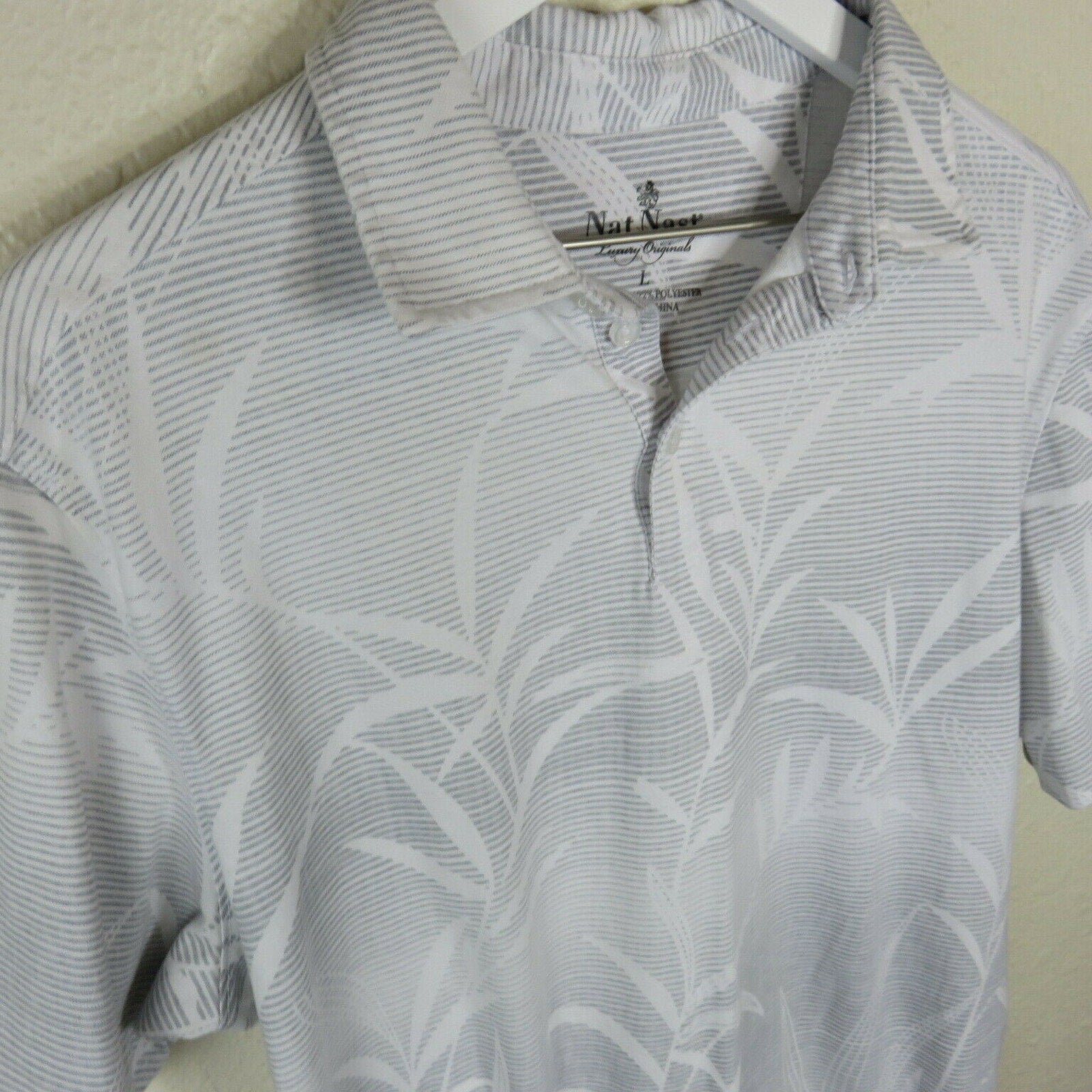 Nat Nast Leaf Pattern Polo Short Sleeve Shirt - Men's Large