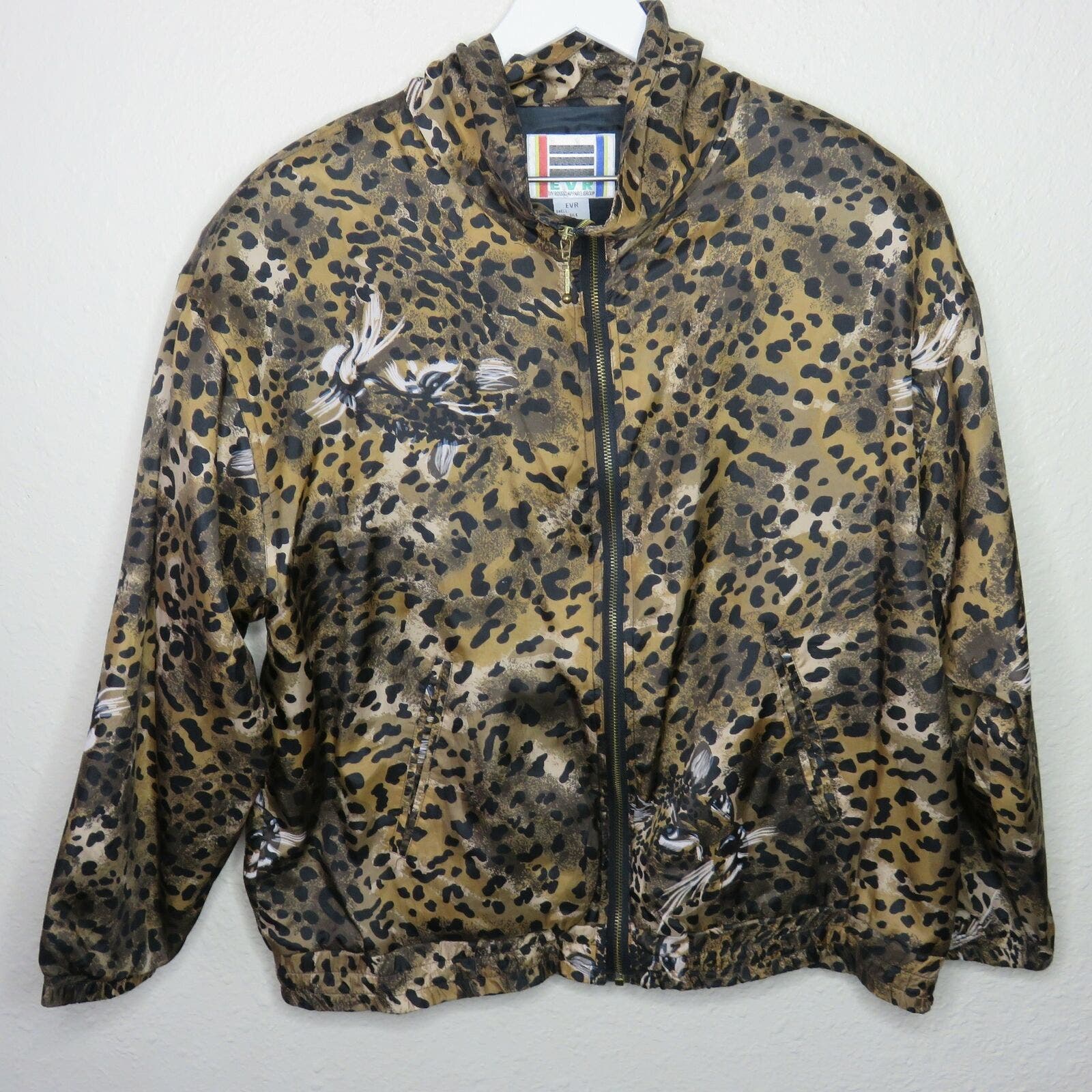 Vintage EVR Divrousso Apparel Wind Breaker Leopard Print Silk Bomber - Women's L