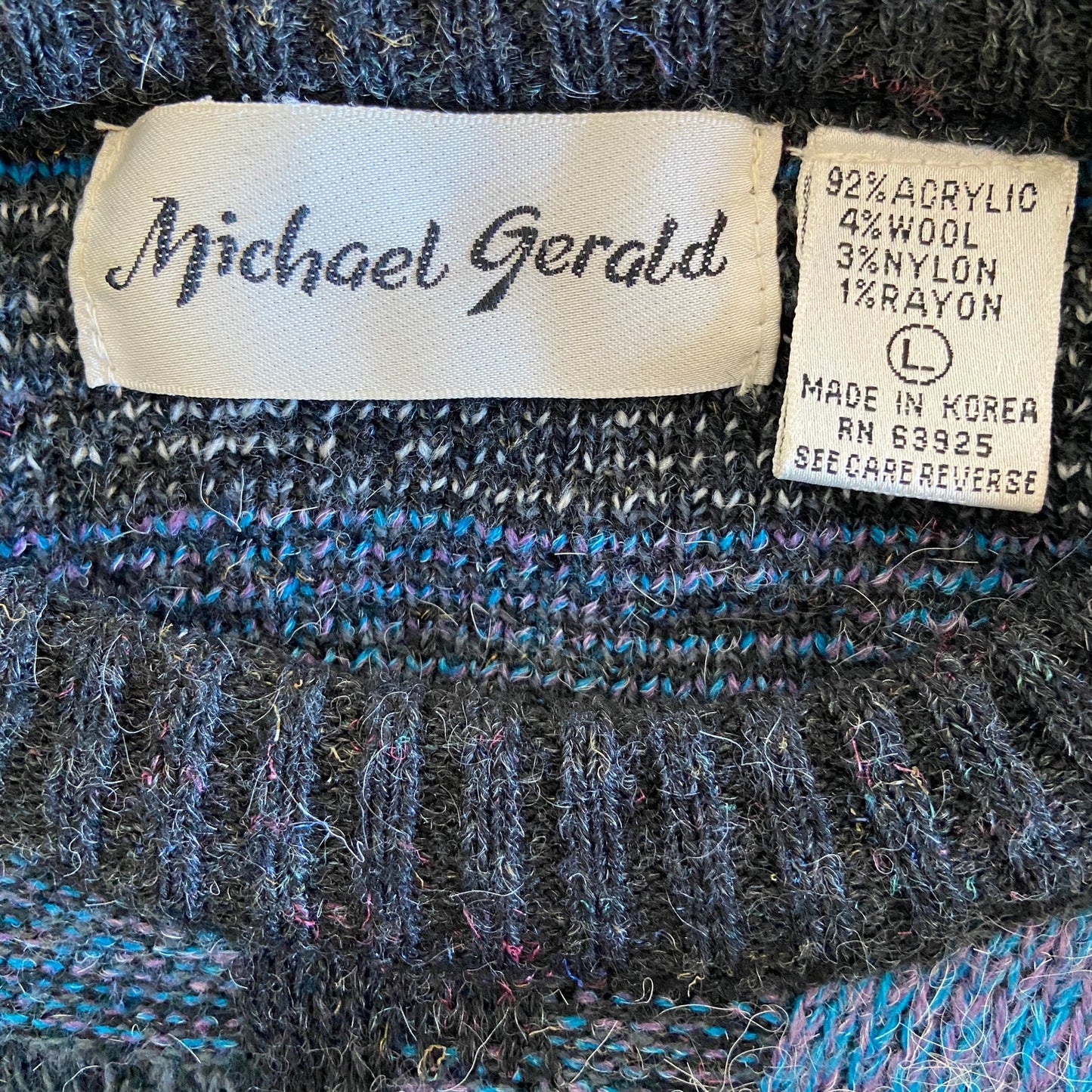 Vintage Patch Pattern Crewneck Grandpa Sweater - Men's Size L