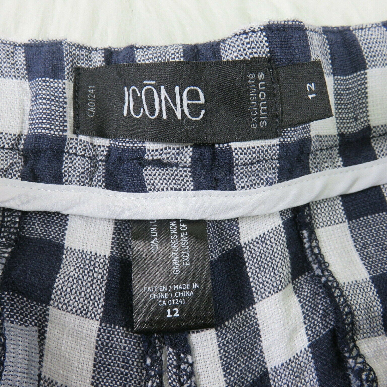 Navy Gingham Linen Shorts - Women's Size 12