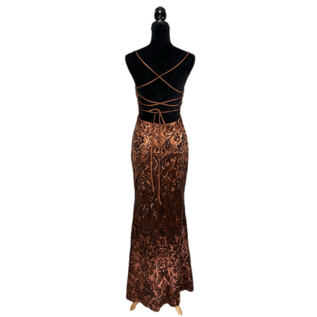 Windsor Marisol Brown Sequin Satin Formal Prom Dress - Women's Size Large