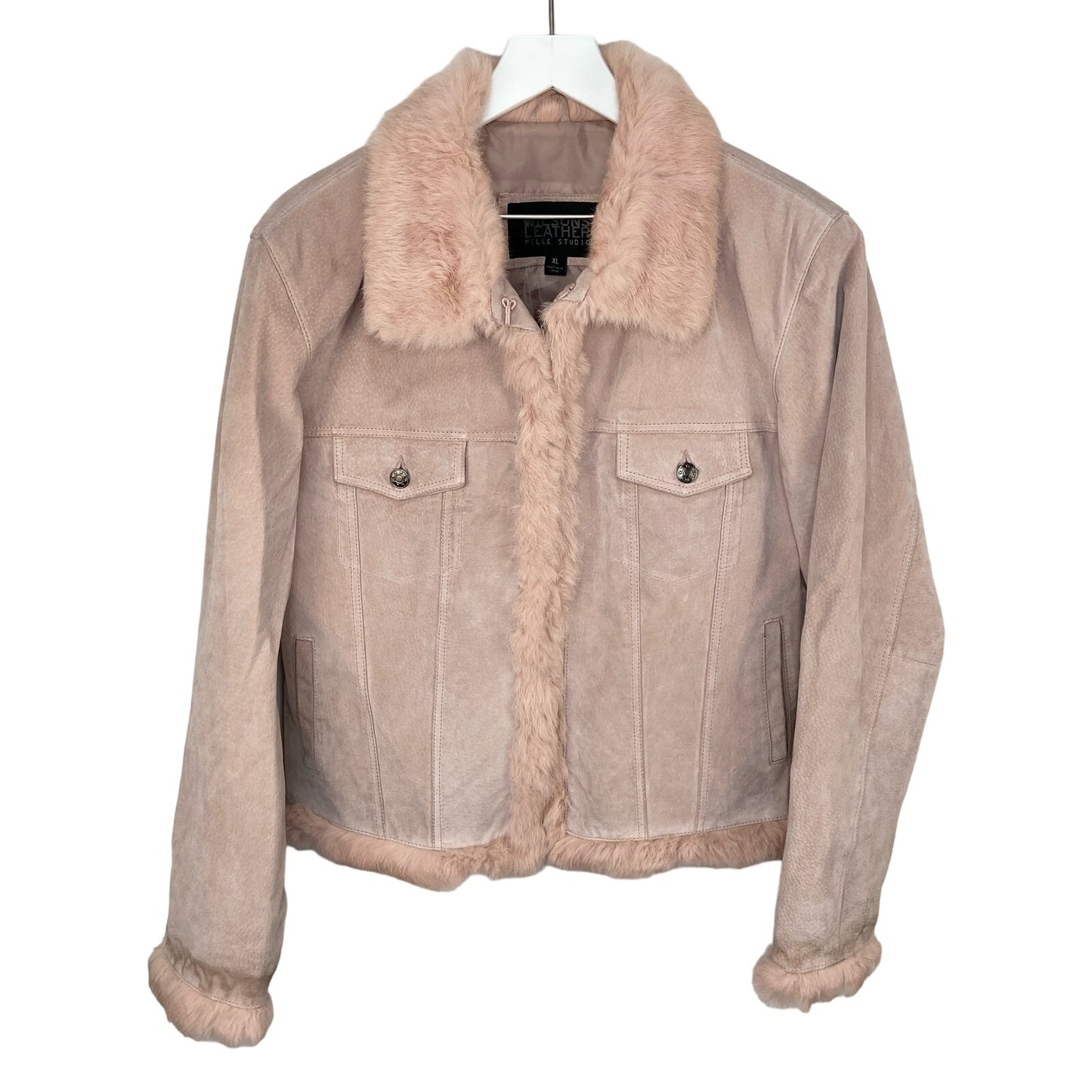 Y2K Wilsons Leather Light Pink Suede Faux Fur Lined Jacket - Women's Size XL