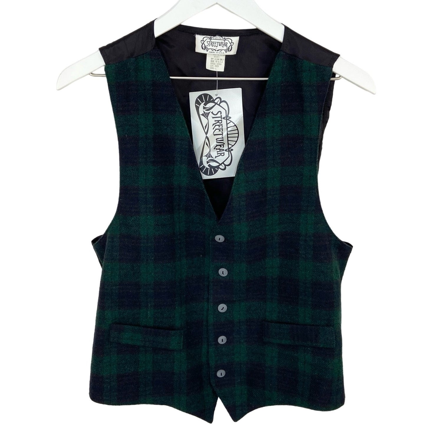 American Vintage Streetwear Wool Blend Green Plaid Vest - Women's Size L