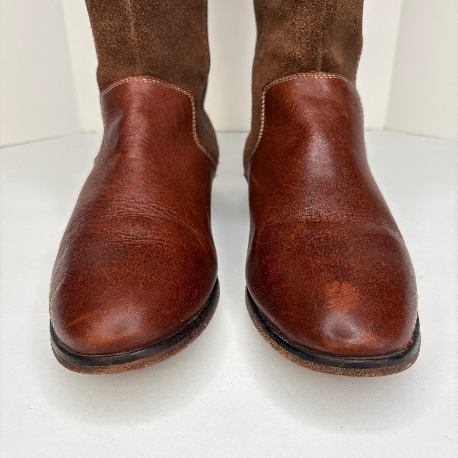 Brown Leather Suede Tall Riding Boots - Women's Size 8