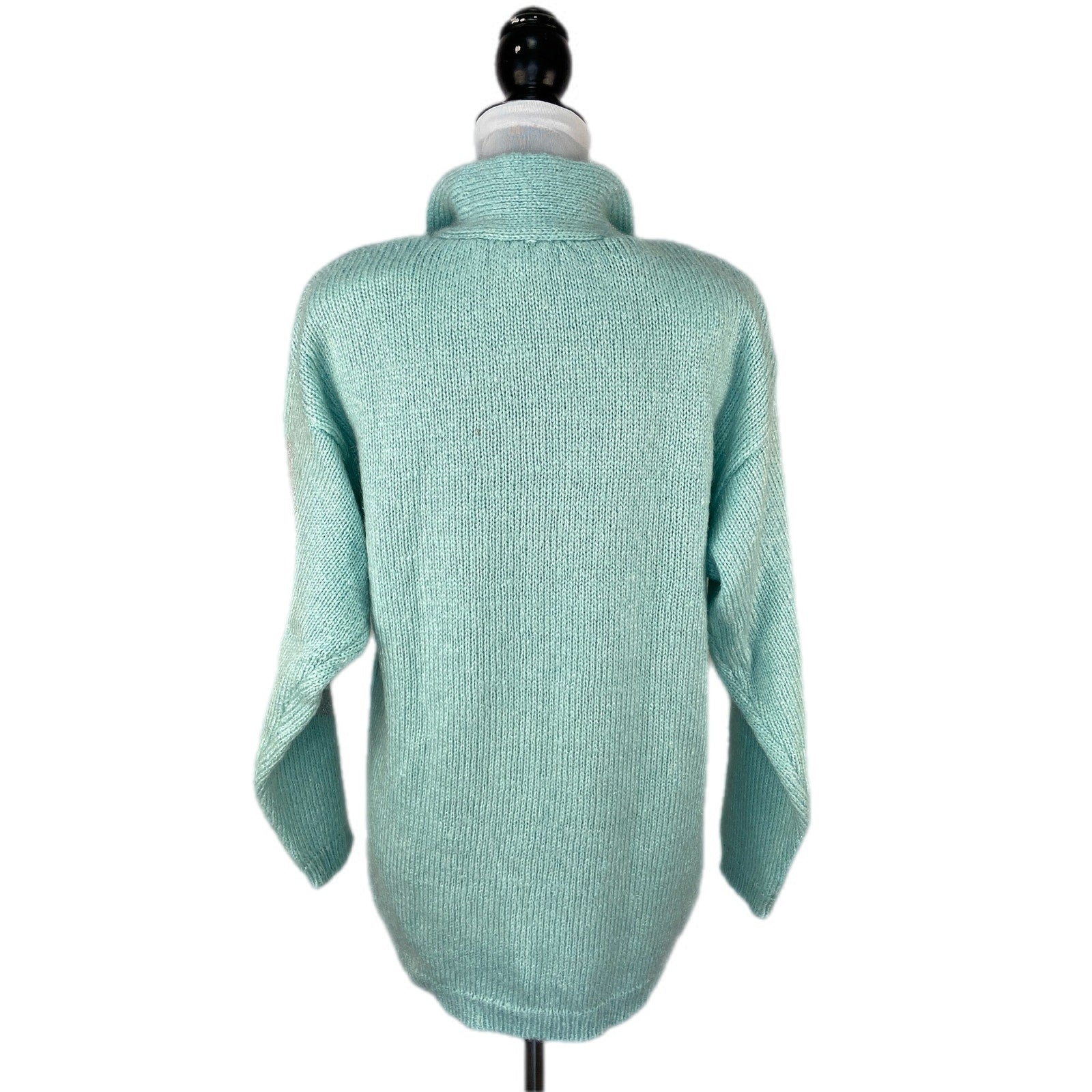 Vintage Mint Green Silver Swirls Bejeweled Collared Sweater - Women's Size M