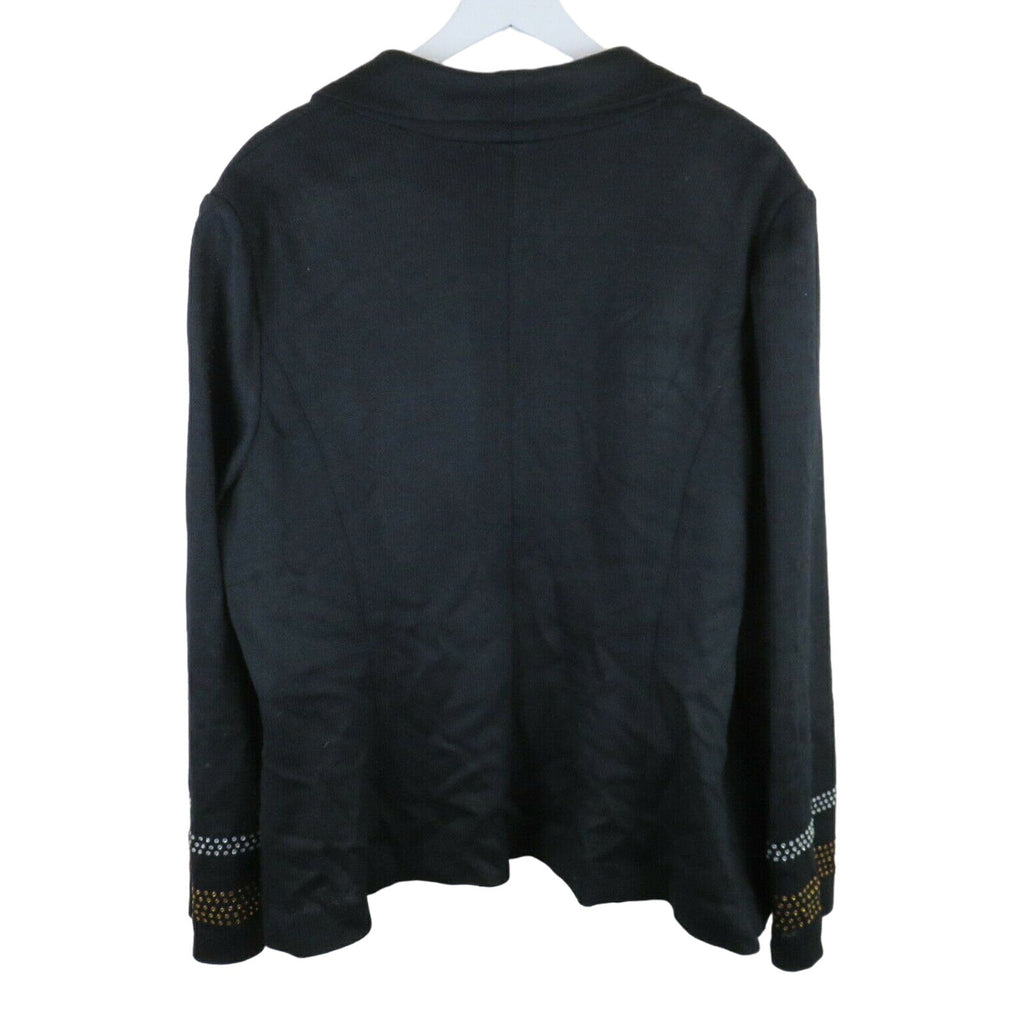 Donna Vinci Black Wool Blend Jeweled Drape Cardigan - Women's Size 22