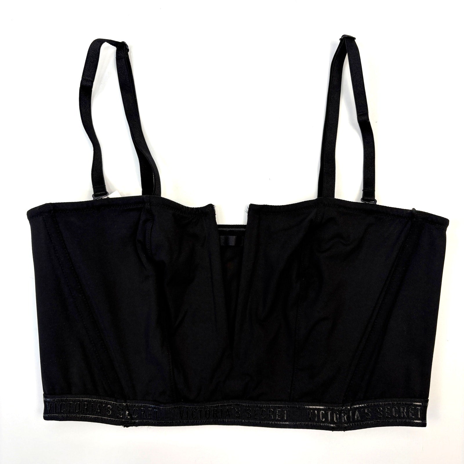 Victoria's Secret Very Sexy Unlined Black Satin Plunge Bustier - Women's Size L