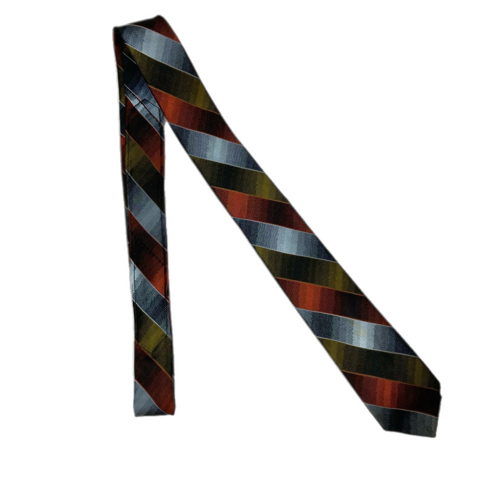 Vintage Multi Color Diagonal Stripe All Silk Men's Skinny Tie