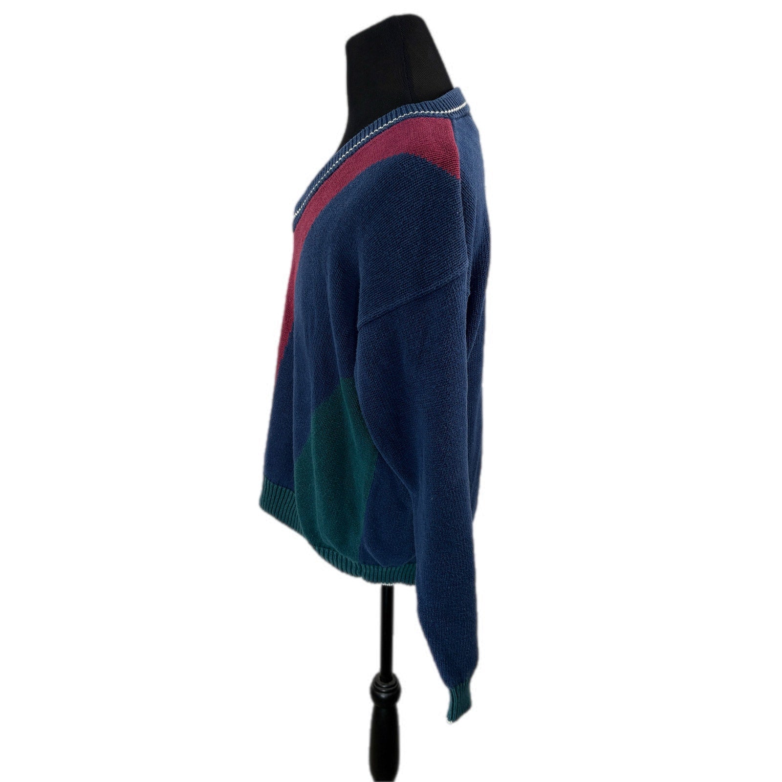 Vintage Preppy V Neck Vertical Color Block Stripe Sweater - Men's Size L