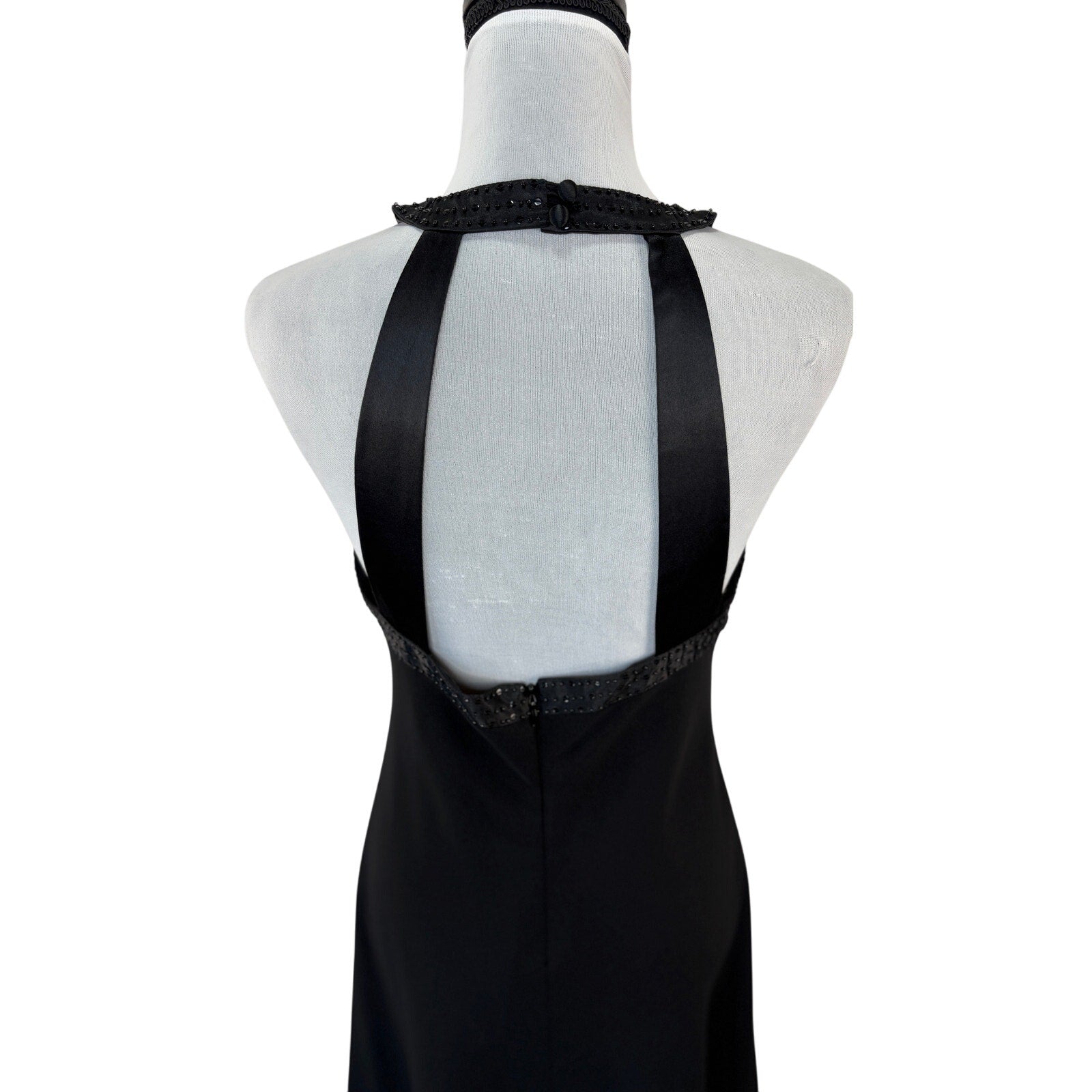 Y2K Black Halter Beaded Neckline Formal Dress - Women's Size 12