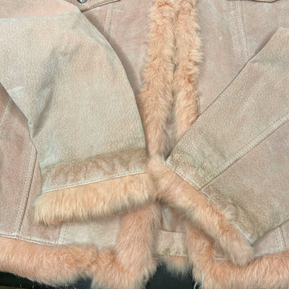 Y2K Wilsons Leather Light Pink Suede Faux Fur Lined Jacket - Women's Size XL