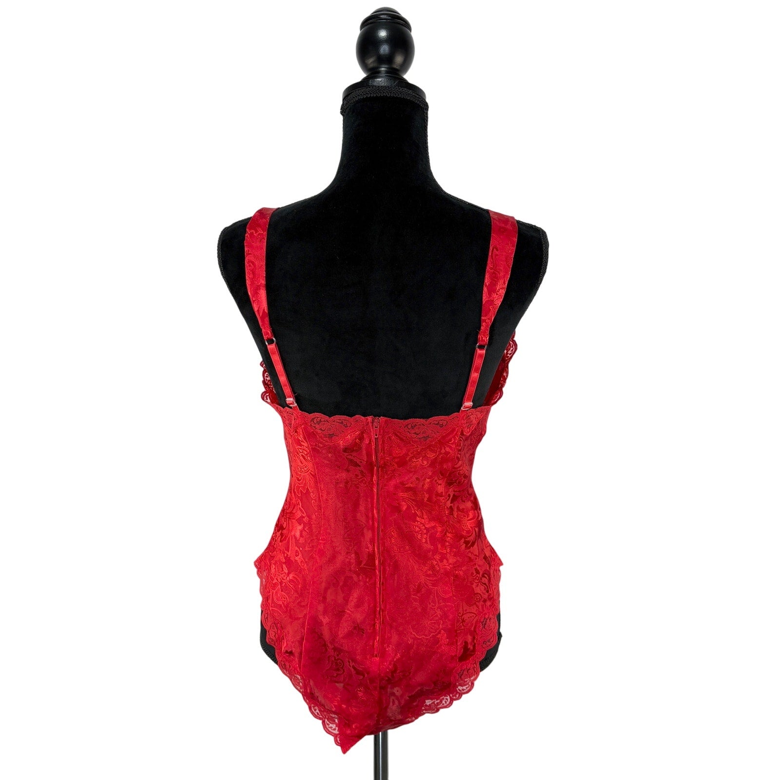 Vintage Victoria's Secret Red Damask Lace Detail Bows Teddy - Women's Size M