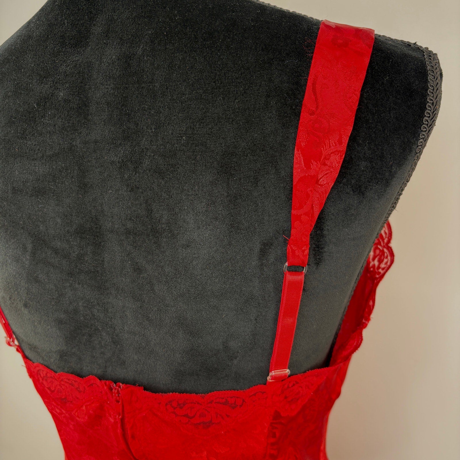 Vintage Victoria's Secret Red Damask Lace Detail Bows Teddy - Women's Size M