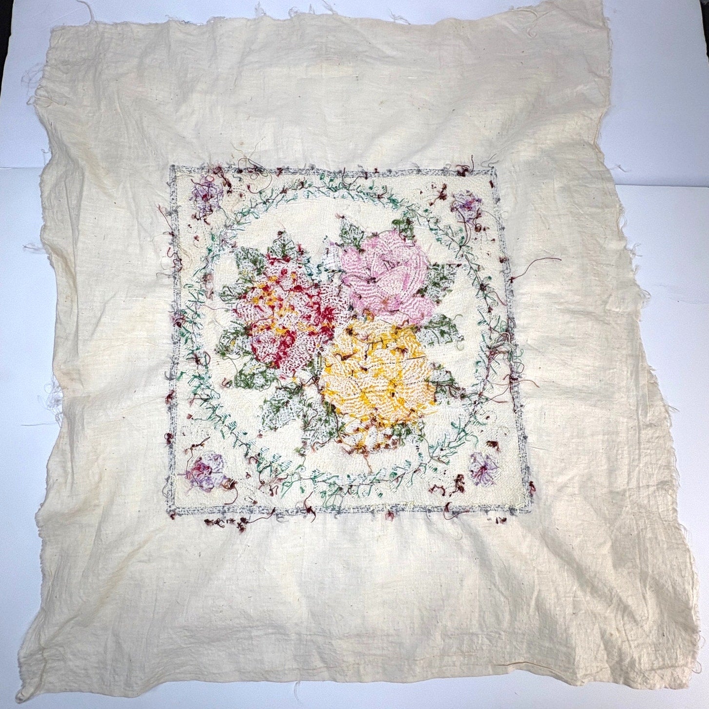 Vintage Hand Stitched Floral Tapestry