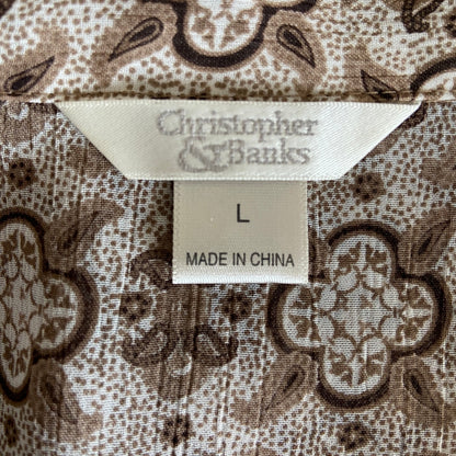 Sheer Paisley Ruffle Hem Short Sleeve Button Up Shirt - Women's Size L