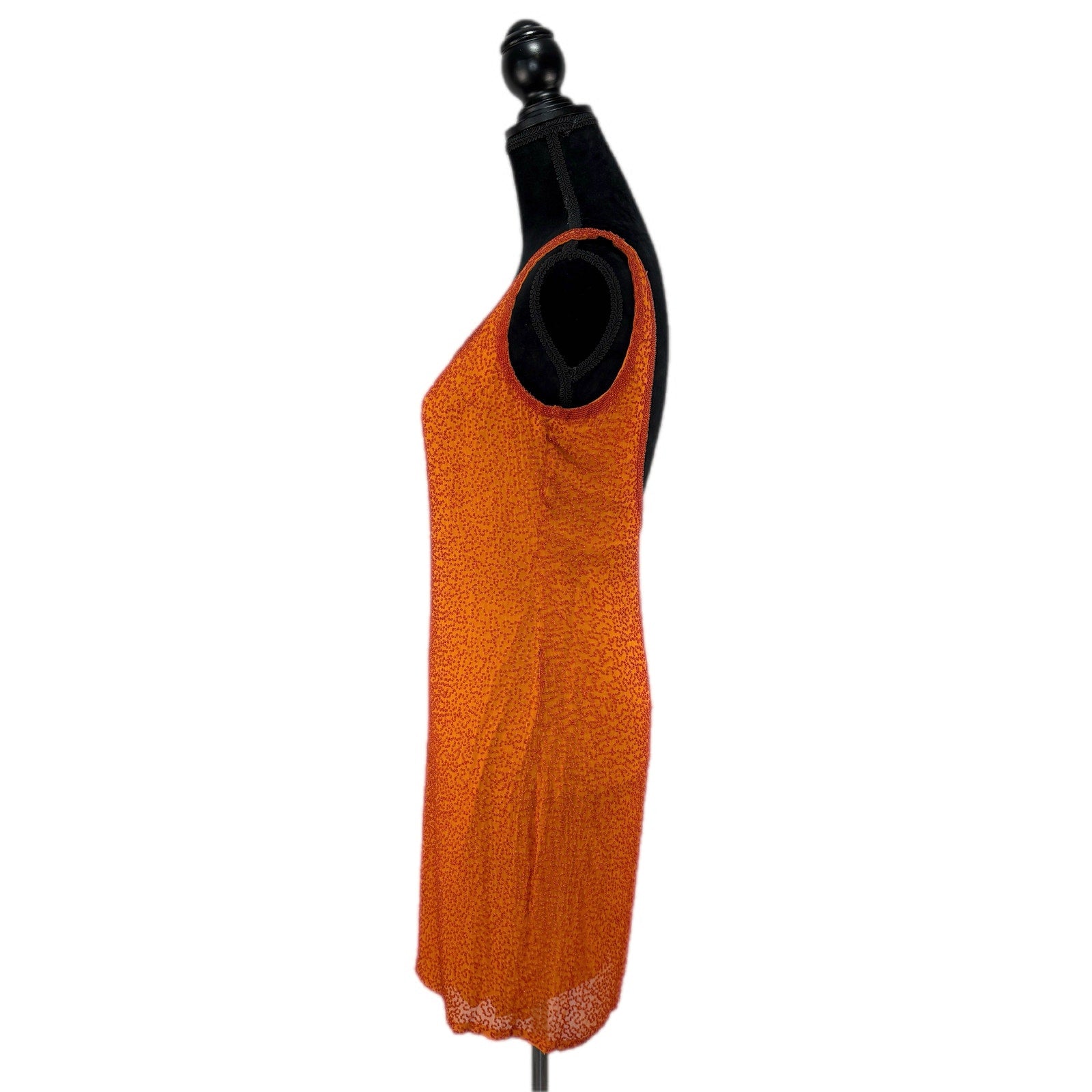 Copied - Vintage Orange Silk Beaded Cocktail Dress - Women's Size 8