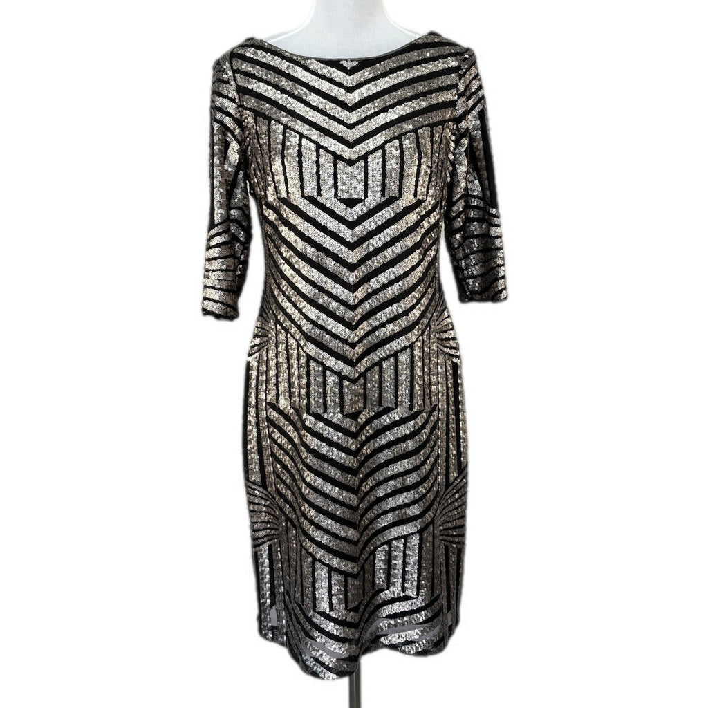 R&M Richards Gunmetal Metallic Quarter Sleeve Formal Dress - Women's Size 10P