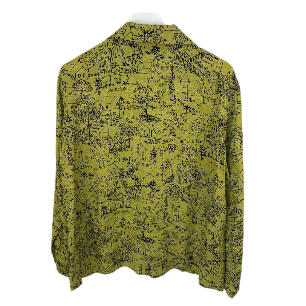 Chico's Green Printed Silk Button Up Blouse - Women's Size XL