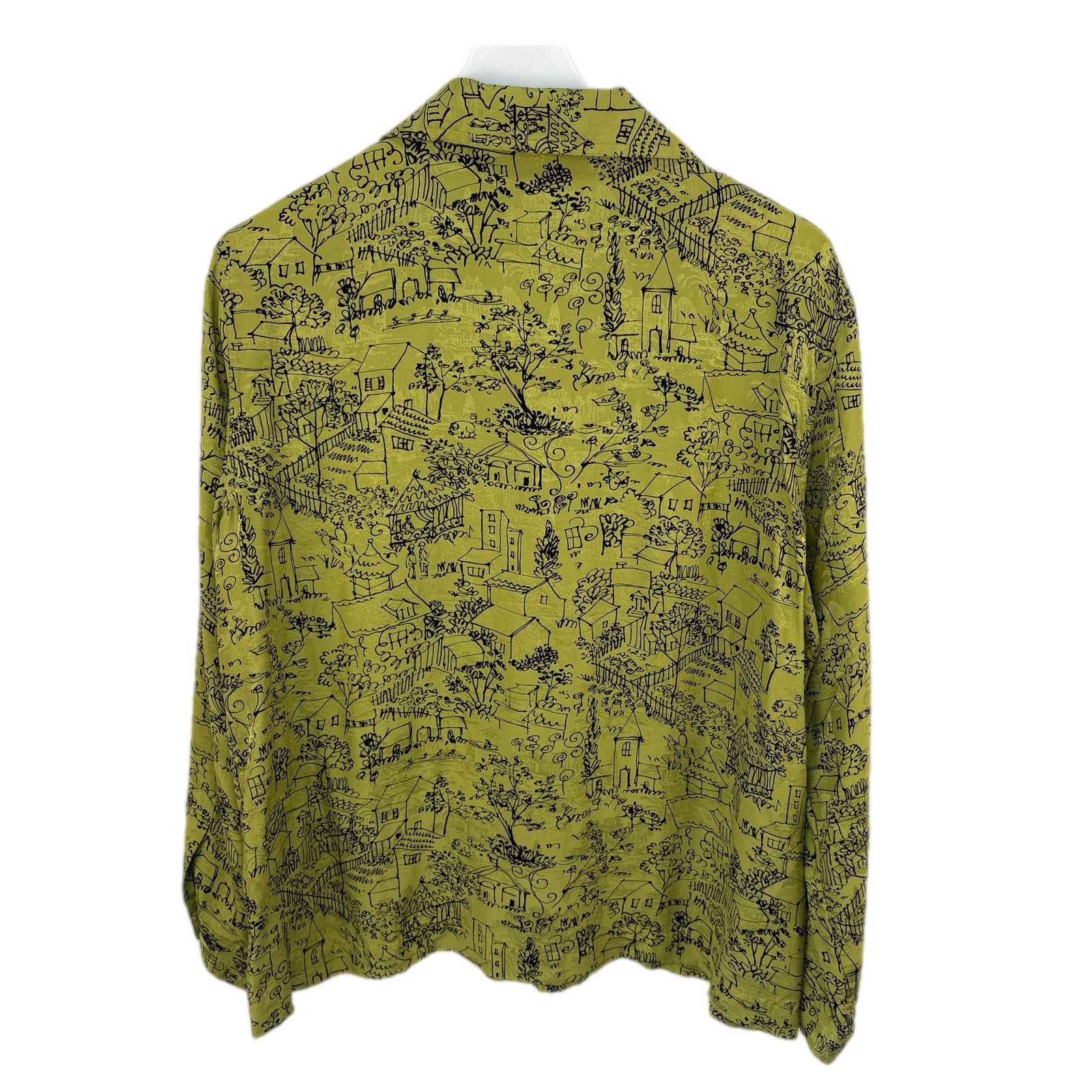 Chico's Green Printed Silk Button Up Blouse - Women's Size XL
