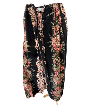Vintage Hilo Hattie Black Floral 2 Piece Long Skirt Set - Women's Size M