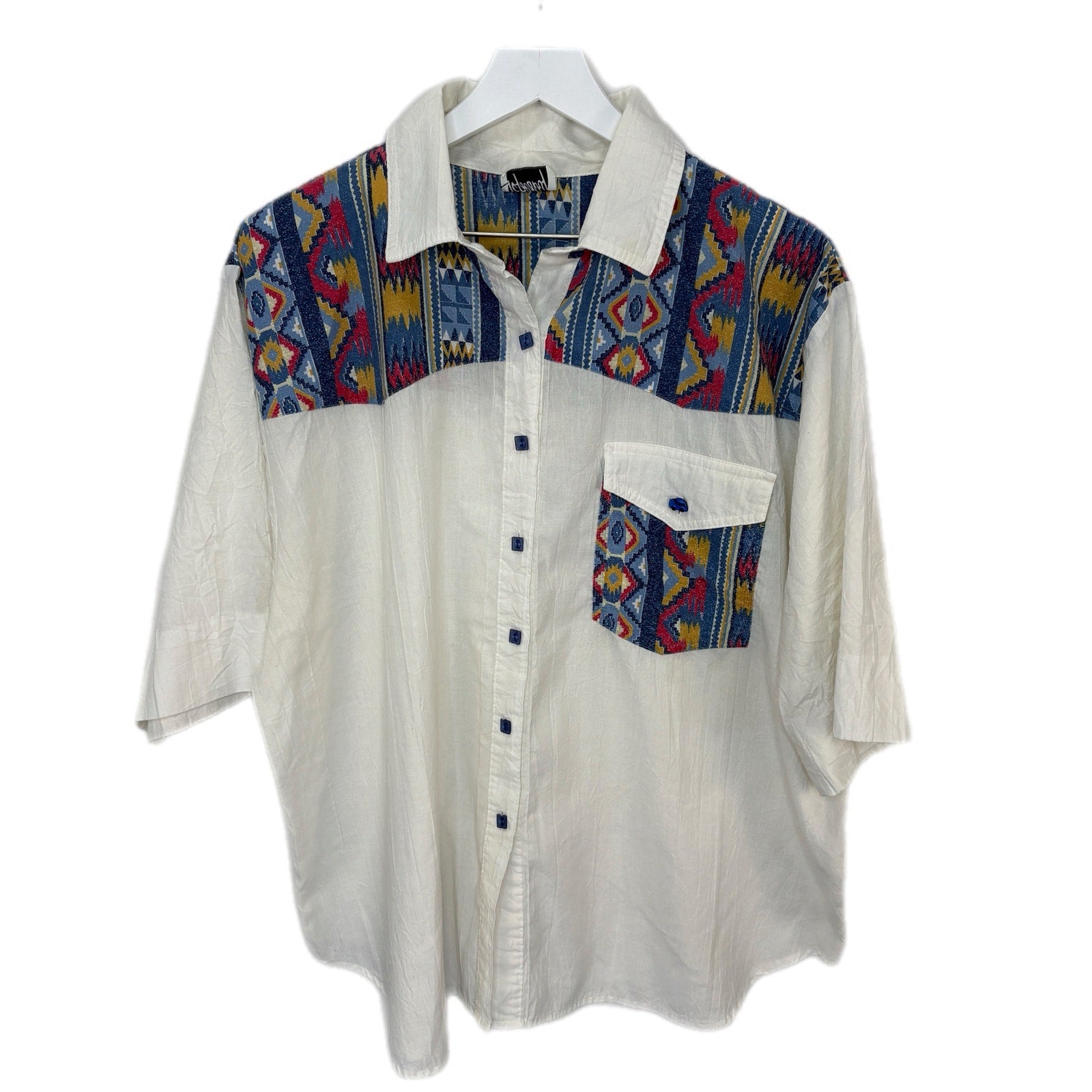 Vintage Southwest Pattern Short Sleeve Button Front Shirt - Women's Size XXL