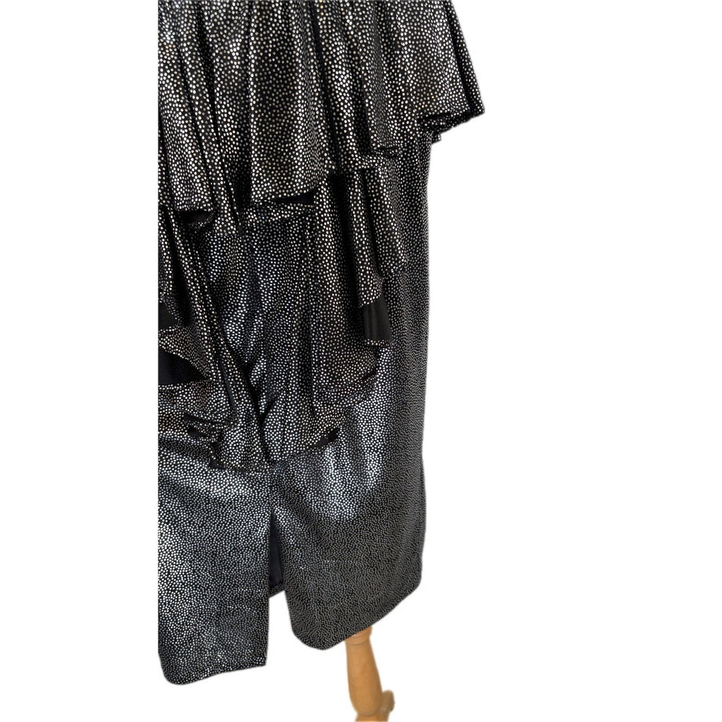 Vintage Silver Dot Sheath Dress Peplum Waist - Women's Size 8