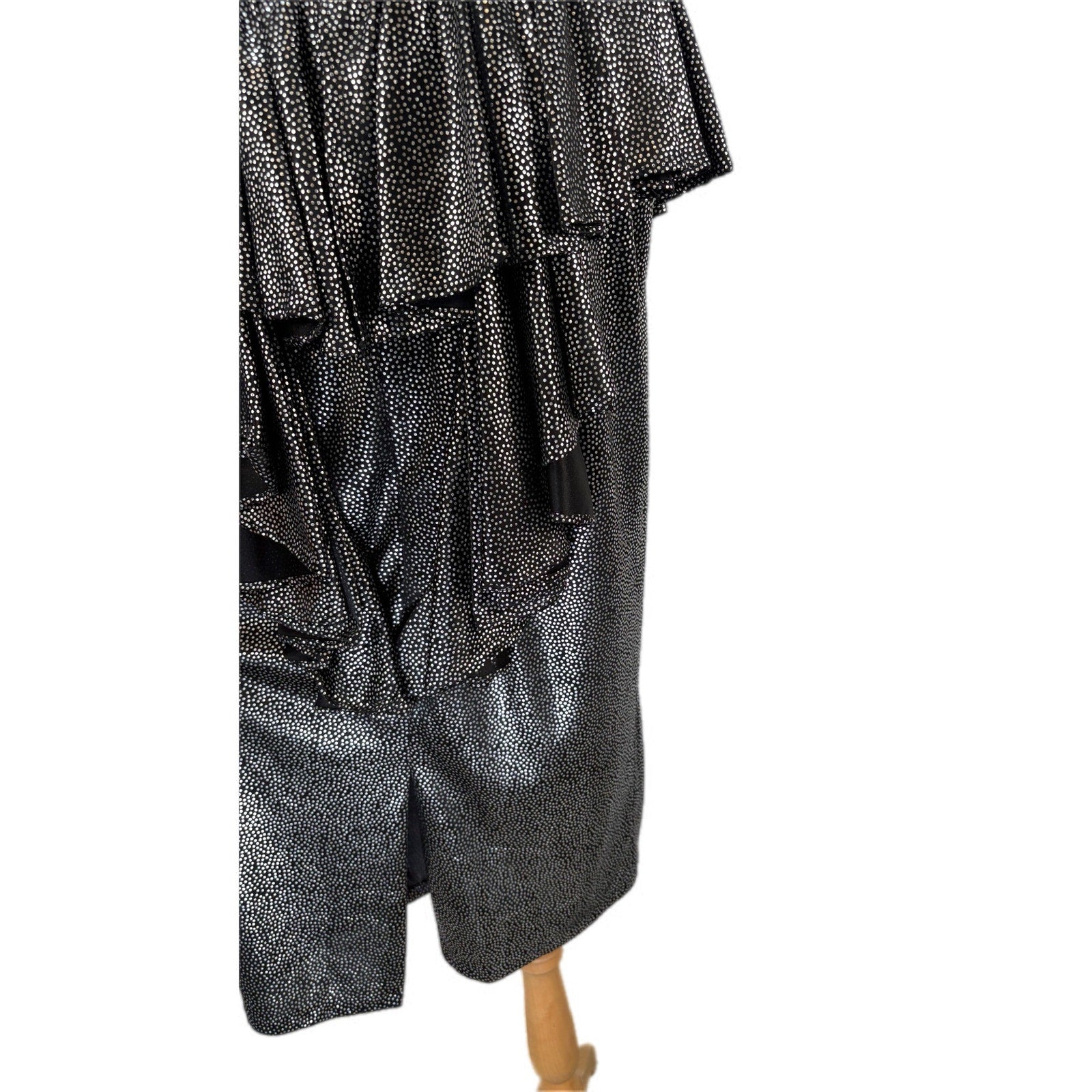 Vintage Silver Dot Sheath Dress Peplum Waist - Women's Size 8