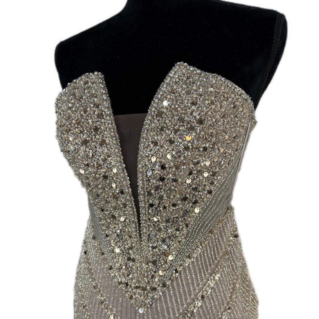 Ladivine Strapless Fitted Beaded Gown in Champagne CD0216 - Women's Size 4